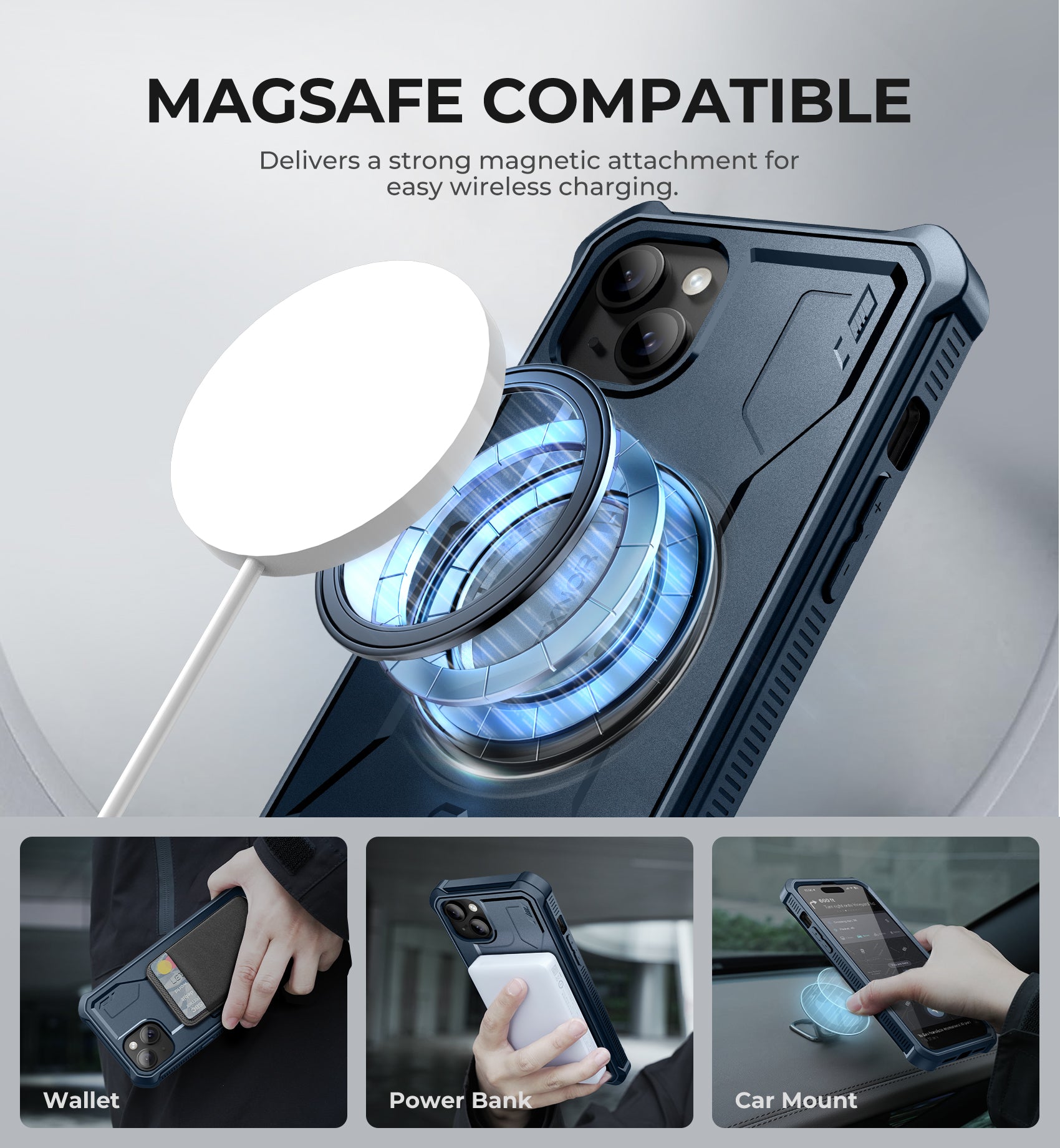 Case for iPhone 15 Plus/iPhone 14 Plus Case, Compatible with MagSafe, [Built in Screen Protector and Kickstand]