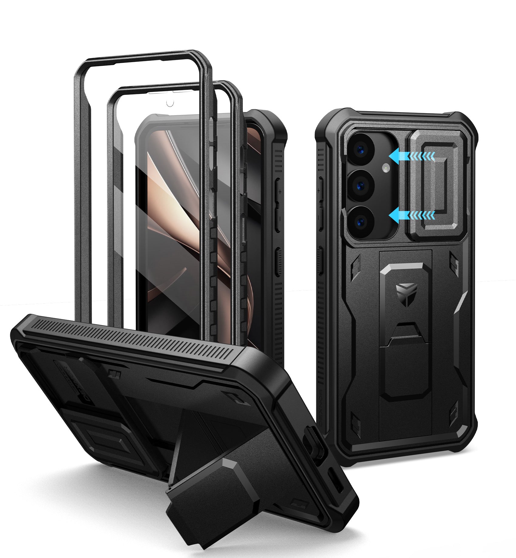 Dexnor Case for Samsung Galaxy S25 Full Body With Screen Protector Slide Camera Bumper Kickstand Heavy-duty Shockproof Rugged Military Grade Cover.