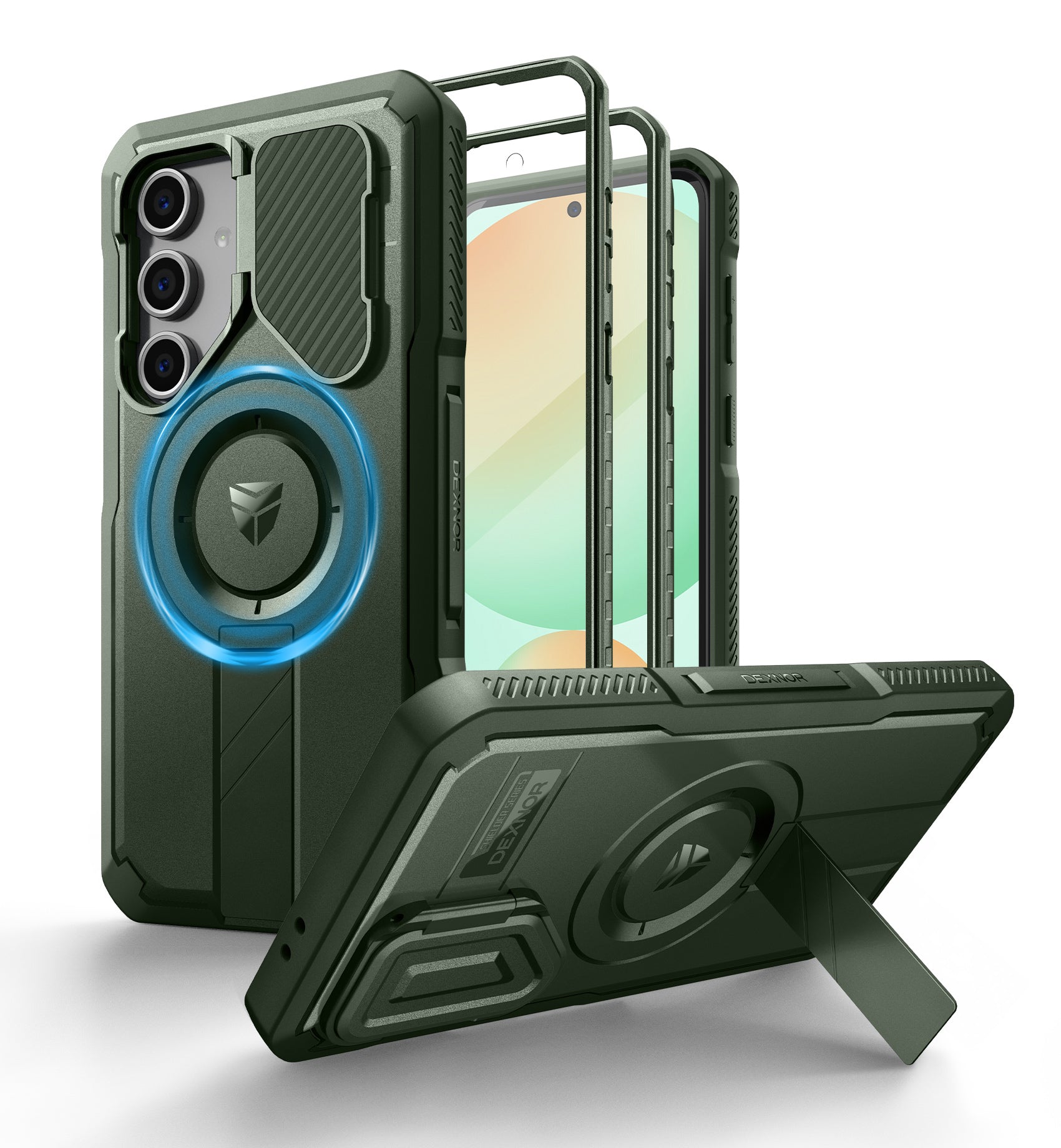 Dexnor Case for Samsung Galaxy S24 FE with Camera Cover & Adjustable Kickstand & Built-in Screen Protector Magnetic Rugged Shockproof Bumper Cases Heavy-Duty Mangetic Protective Cover.