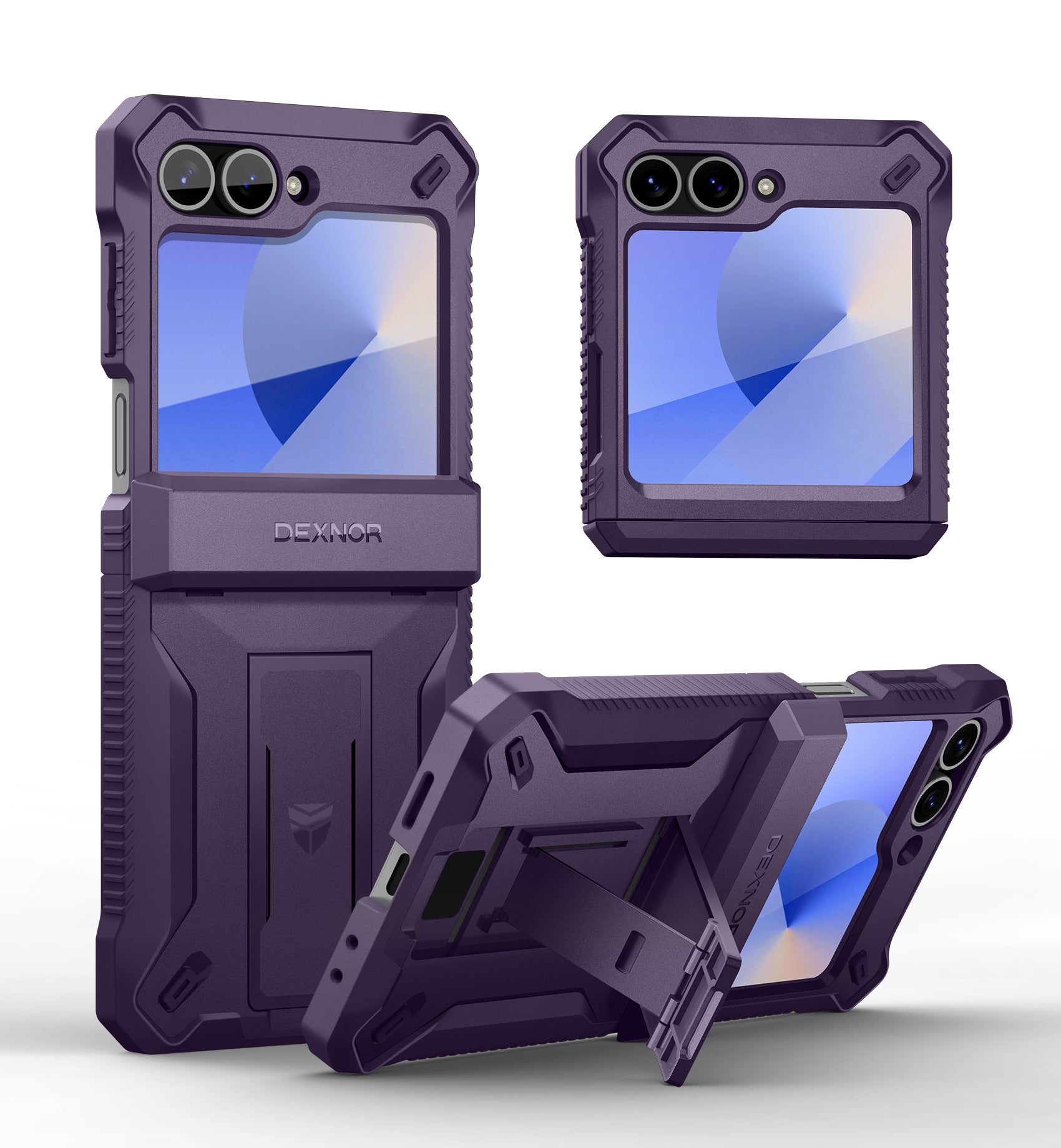 Dexnor Case for Samsung Galaxy Z Flip 6 Hinge Coverage With Screen Protector Full Body Bumper Kickstand Hinge Coverage Shockproof Rugged Military Grade Cover