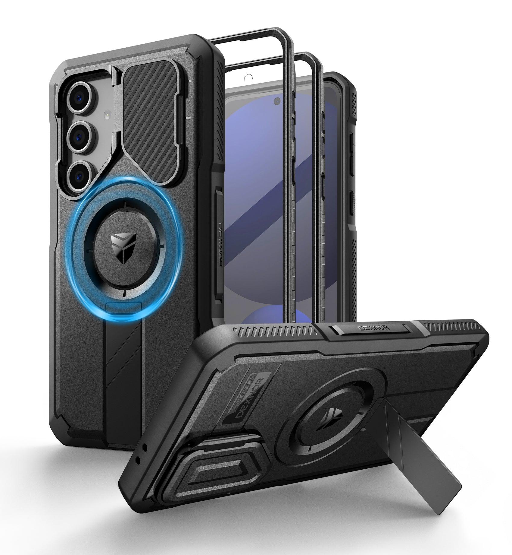 Dexnor Case for Samsung Galaxy S24 FE with Camera Cover & Adjustable Kickstand & Built-in Screen Protector Magnetic Rugged Shockproof Bumper Cases Heavy-Duty Mangetic Protective Cover.