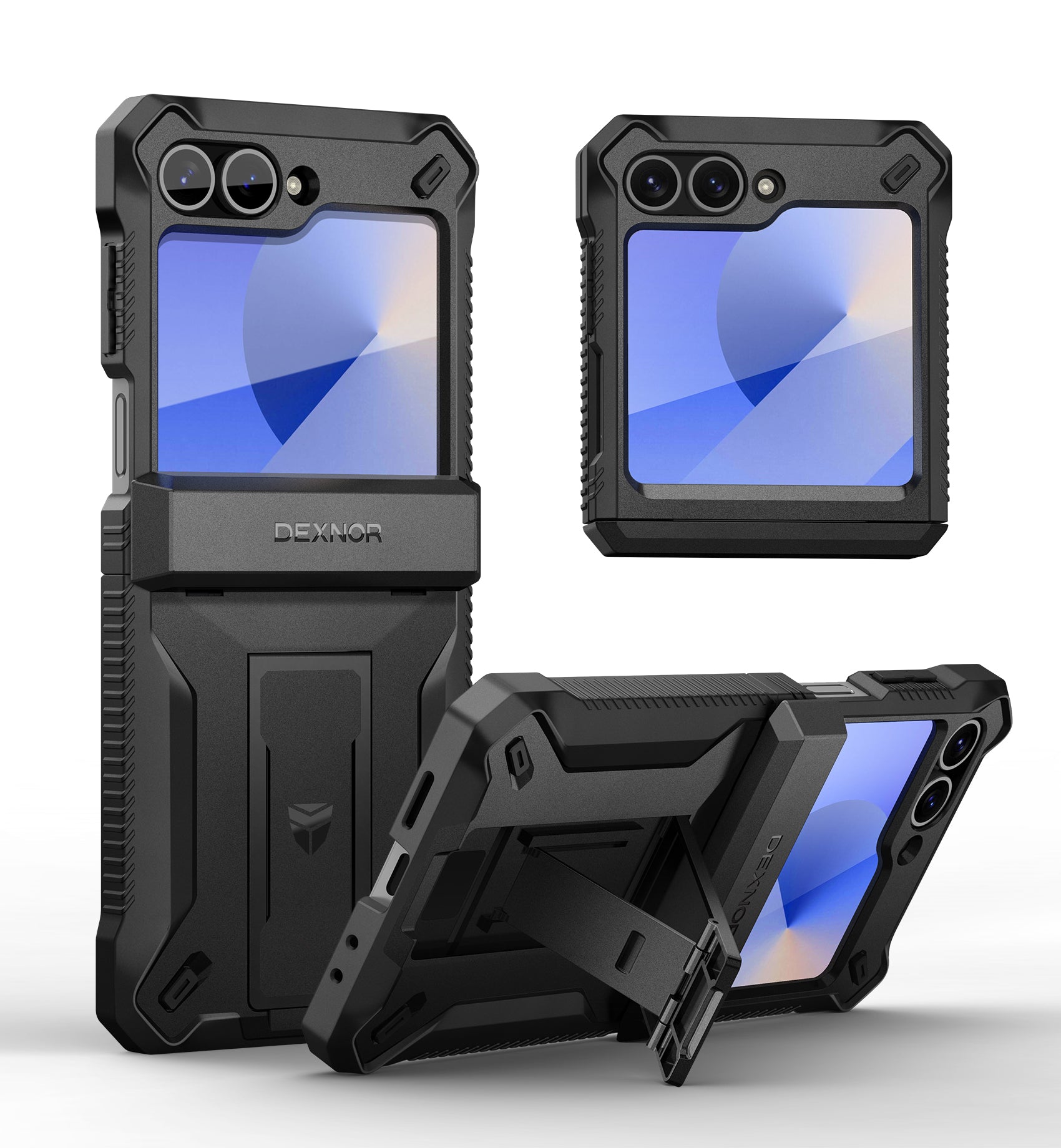 Dexnor Case for Samsung Galaxy Z Flip 6 Hinge Coverage With Screen Protector Full Body Bumper Kickstand Hinge Coverage Shockproof Rugged Military Grade Cover