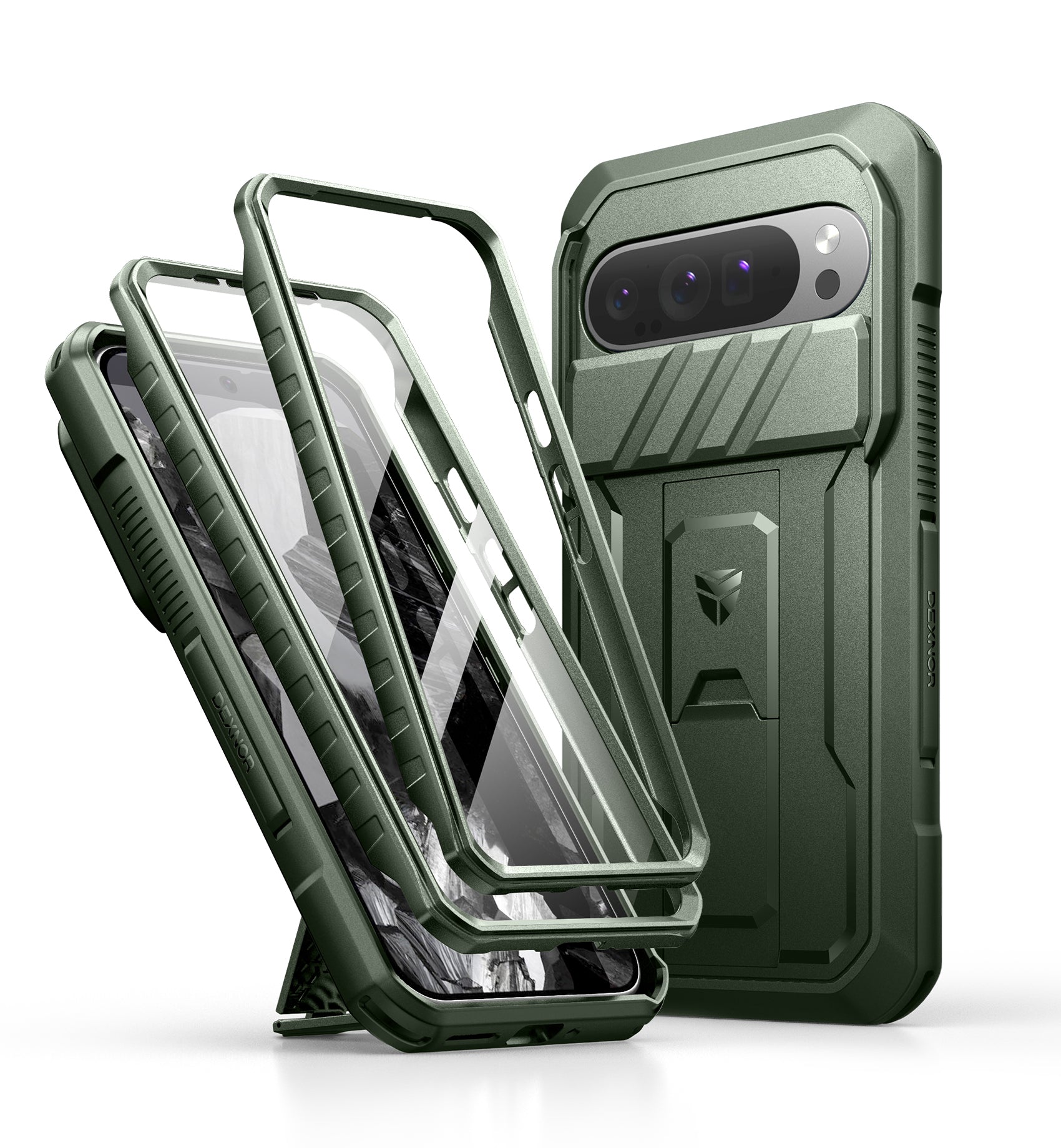 Dexnor Case for Google Pixel 9 Pro XL With Screen Protector Full Body Bumper Kickstand Heavy-duty Shockproof Rugged Military Grade Cover.