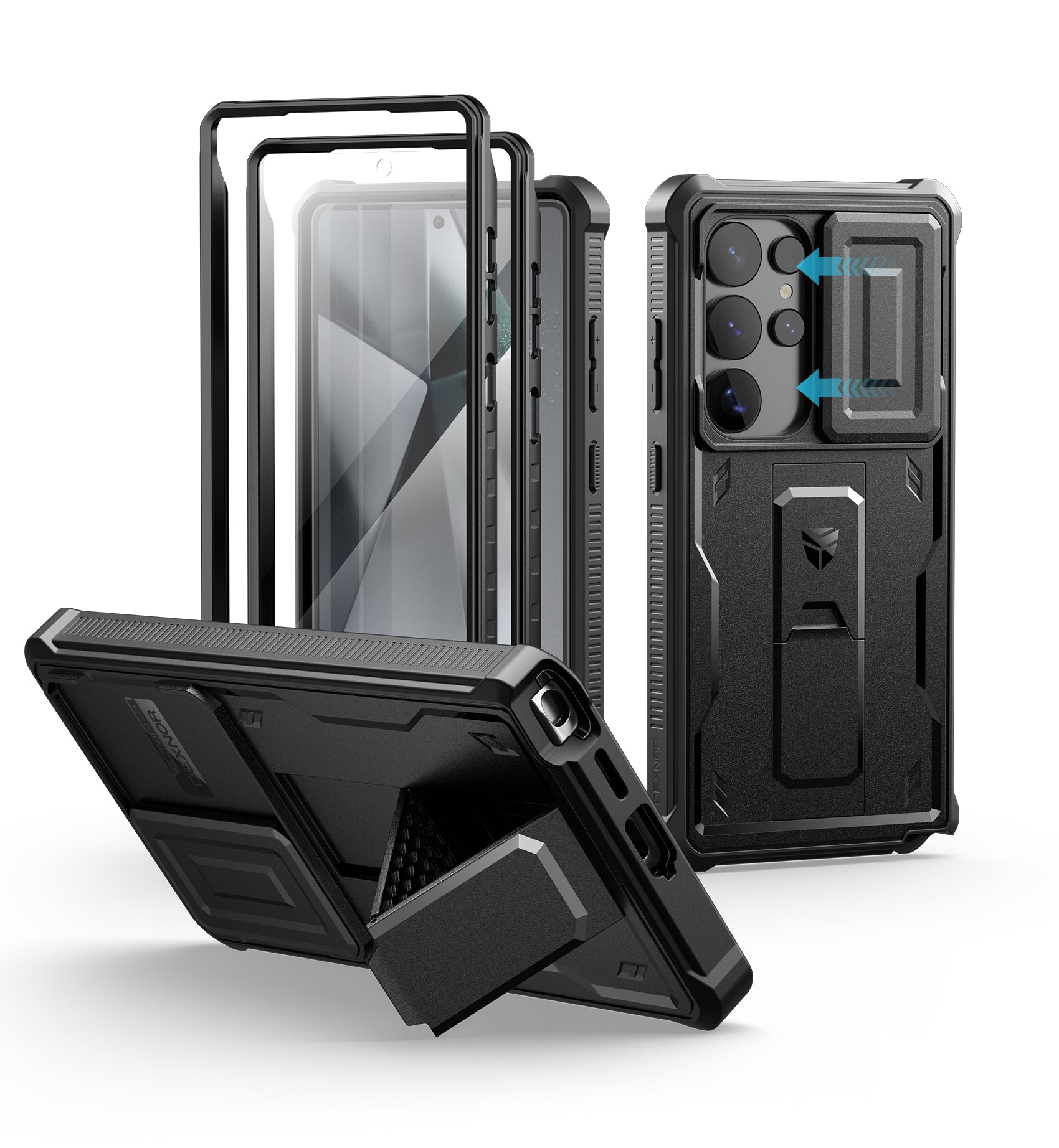 Dexnor Case for Samsung Galaxy S25 Ultra Full Body With Screen Protector Slide Camera Bumper Kickstand Heavy-duty Shockproof Rugged Military Grade Cover.