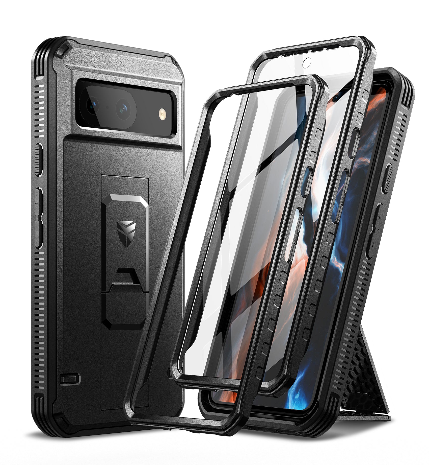 Dexnor Case for Google Pixel 8 With 2 Screen Protector Full Body Bumper Kickstand Heavy-duty Shockproof Rugged Military Grade Cover.