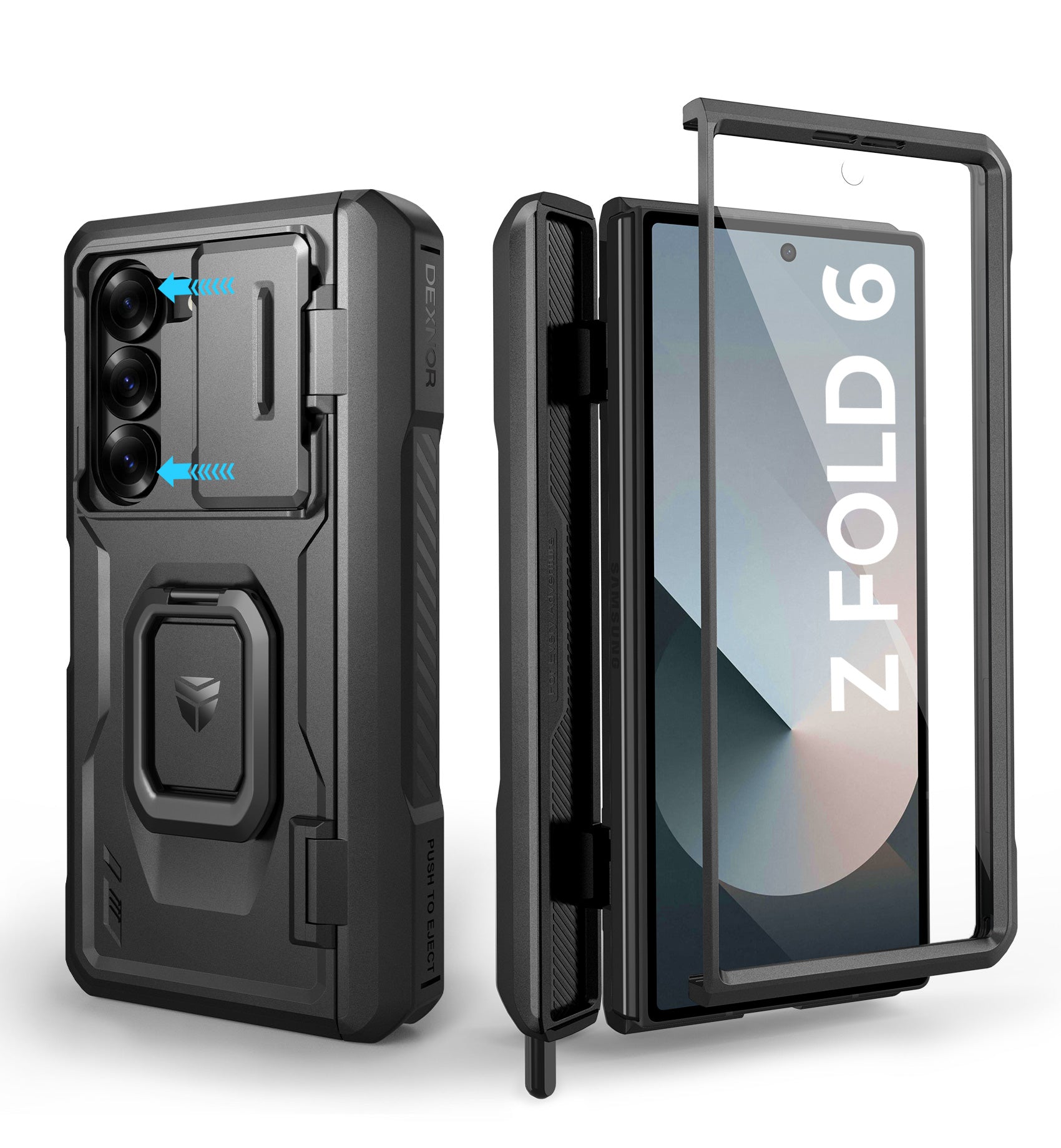 Dexnor Case for Samsung Galaxy Z Fold 6 With Hinge Coverage Screen Protector Full Body Bumper Kickstand Heavy-duty Shockproof Rugged Military Grade Cover.