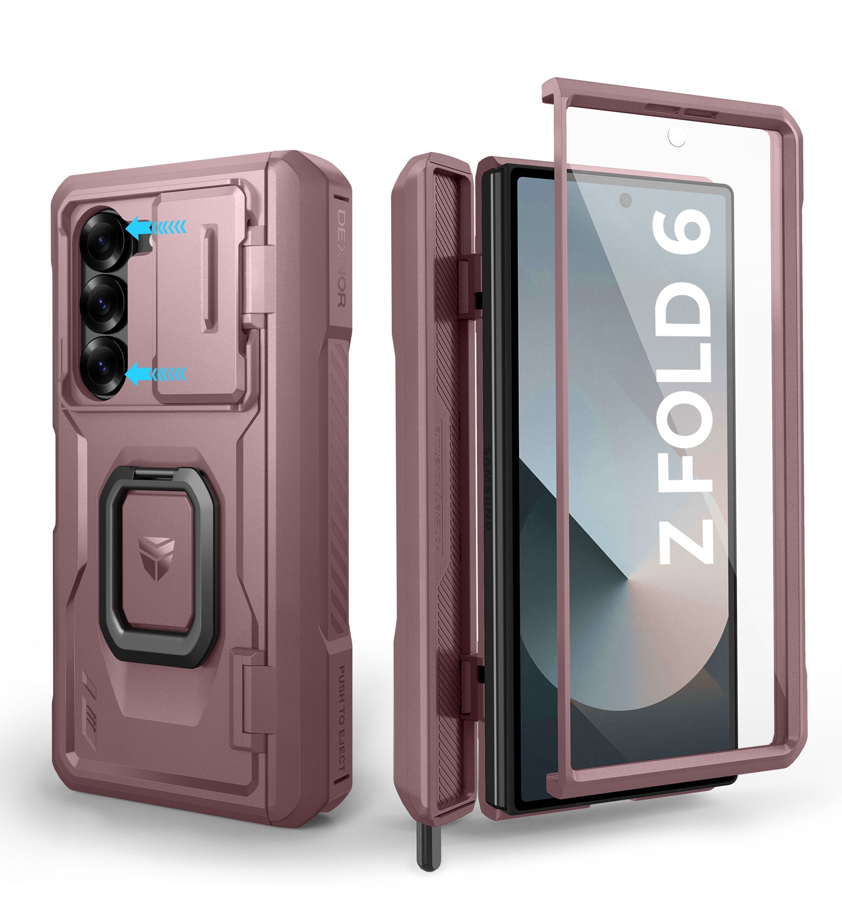 Dexnor Case for Samsung Galaxy Z Fold 6 With Hinge Coverage Screen Protector Full Body Bumper Kickstand Heavy-duty Shockproof Rugged Military Grade Cover.