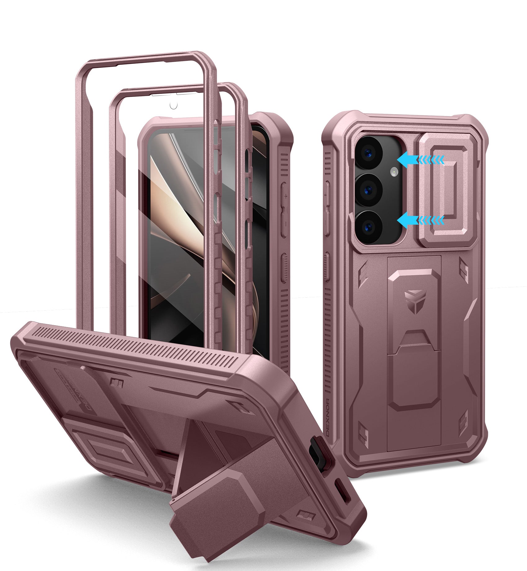 Dexnor Case for Samsung Galaxy S25 Full Body With Screen Protector Slide Camera Bumper Kickstand Heavy-duty Shockproof Rugged Military Grade Cover.