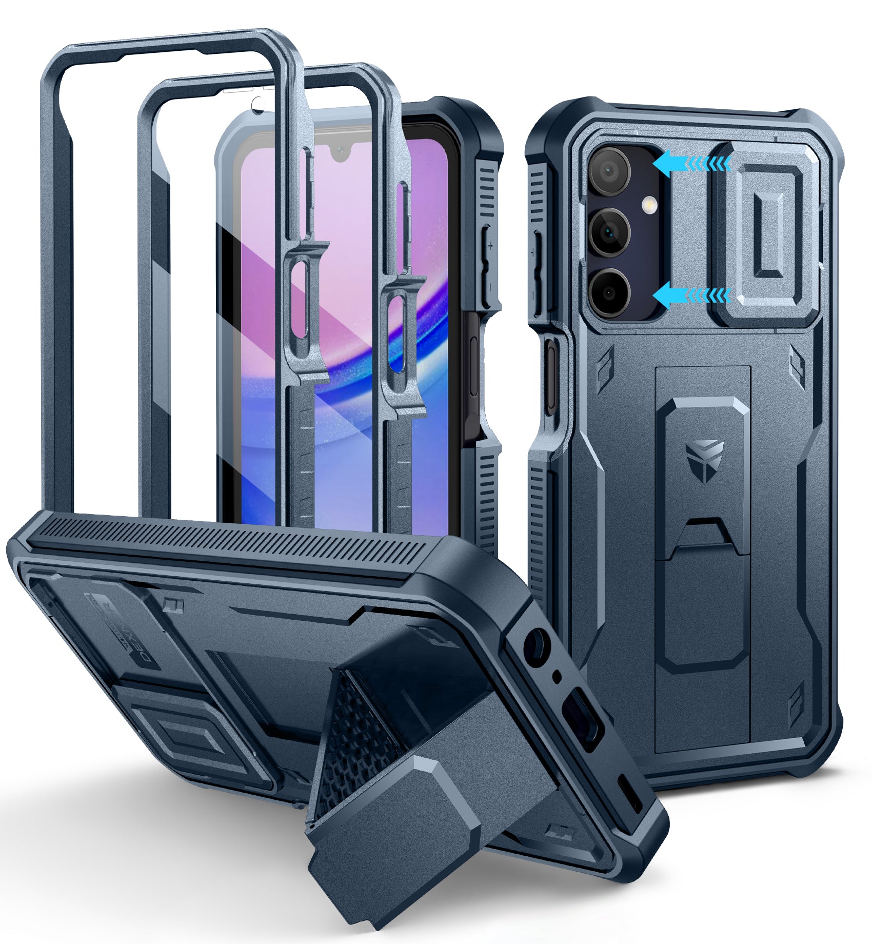 For Samsung Galaxy A15-5G Phone Case, [2 Front Frame] [Bulit-in Slide Camera Cover & Kickstand]