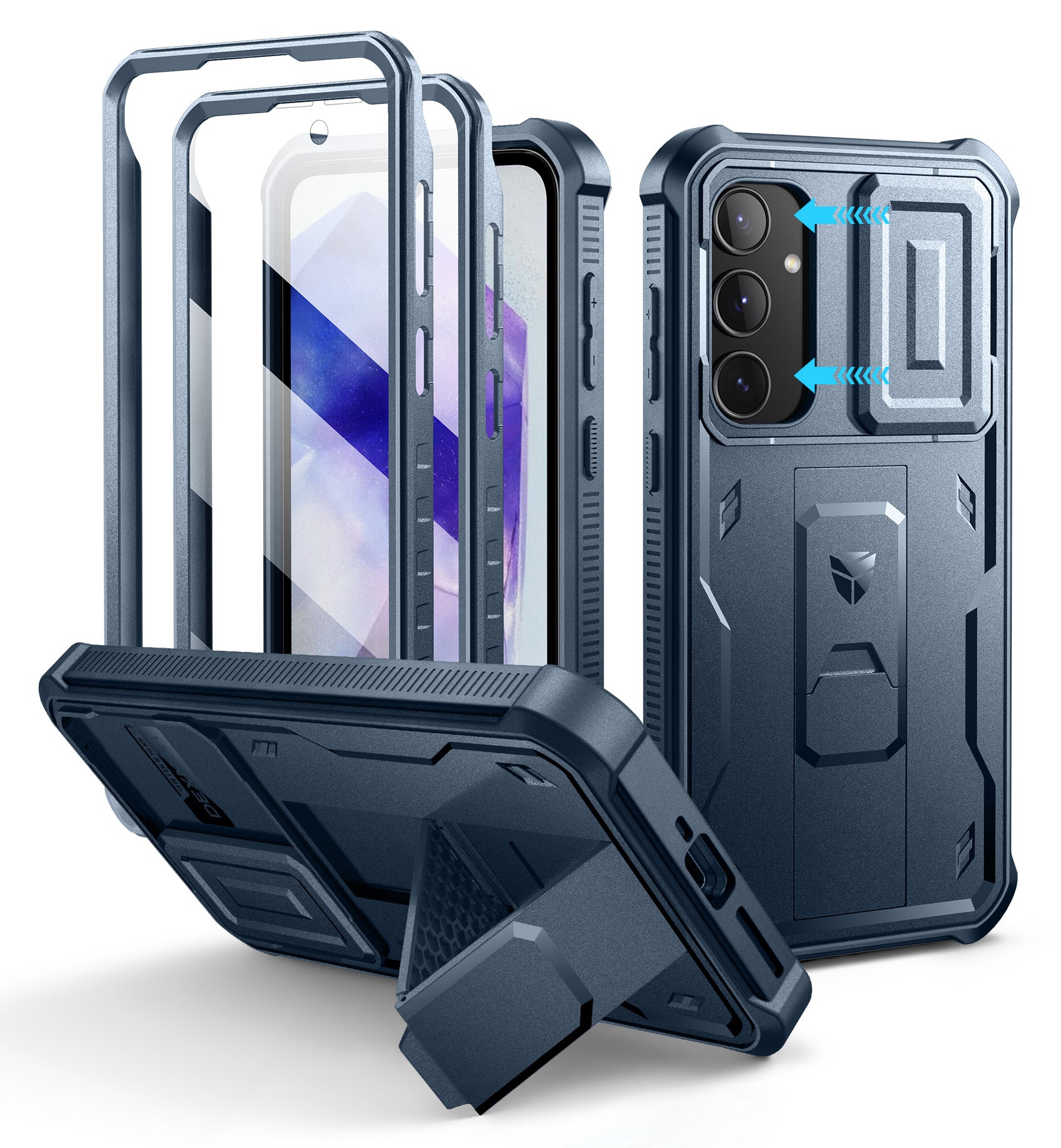 For Samsung Galaxy A55-5G Case, [2 Front Frame] [Bulit-in Slide Camera Cover & Kickstand]
