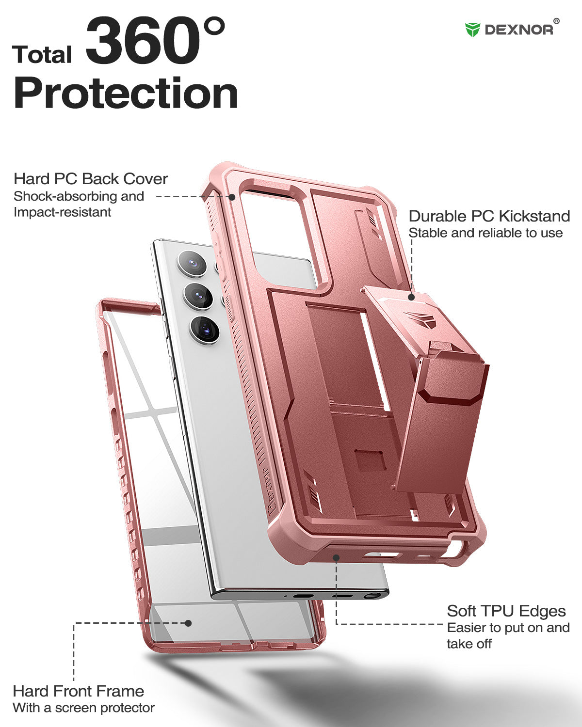 Dexnor Case for Samsung Galaxy S22 Ultra With Single Screen Protector Full Body Bumper Kickstand Heavy-duty Shockproof Rugged Military Grade Cover.