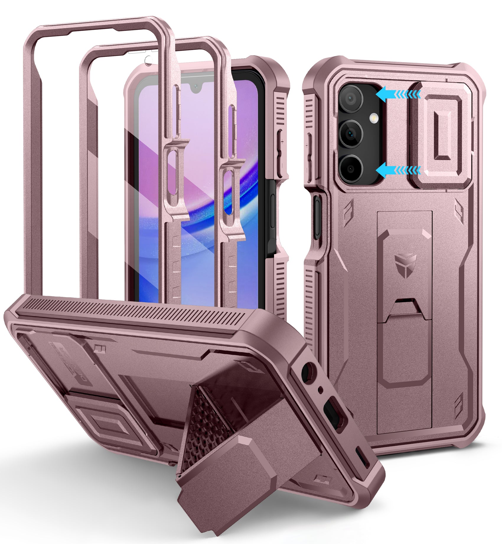 For Samsung Galaxy A15-5G Phone Case, [2 Front Frame] [Bulit-in Slide Camera Cover & Kickstand]