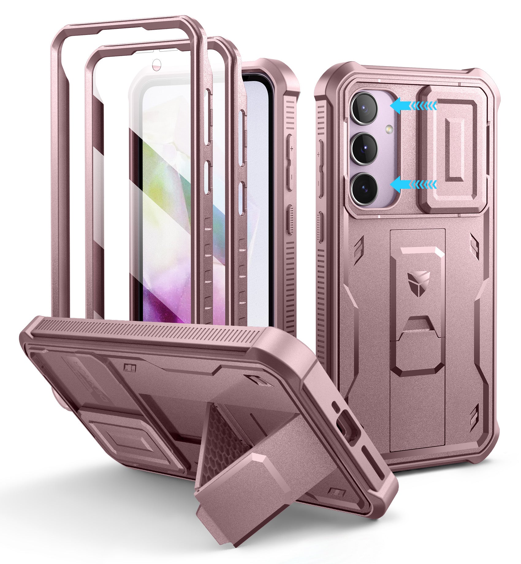 For Samsung Galaxy A55-5G Case, [2 Front Frame] [Bulit-in Slide Camera Cover & Kickstand]