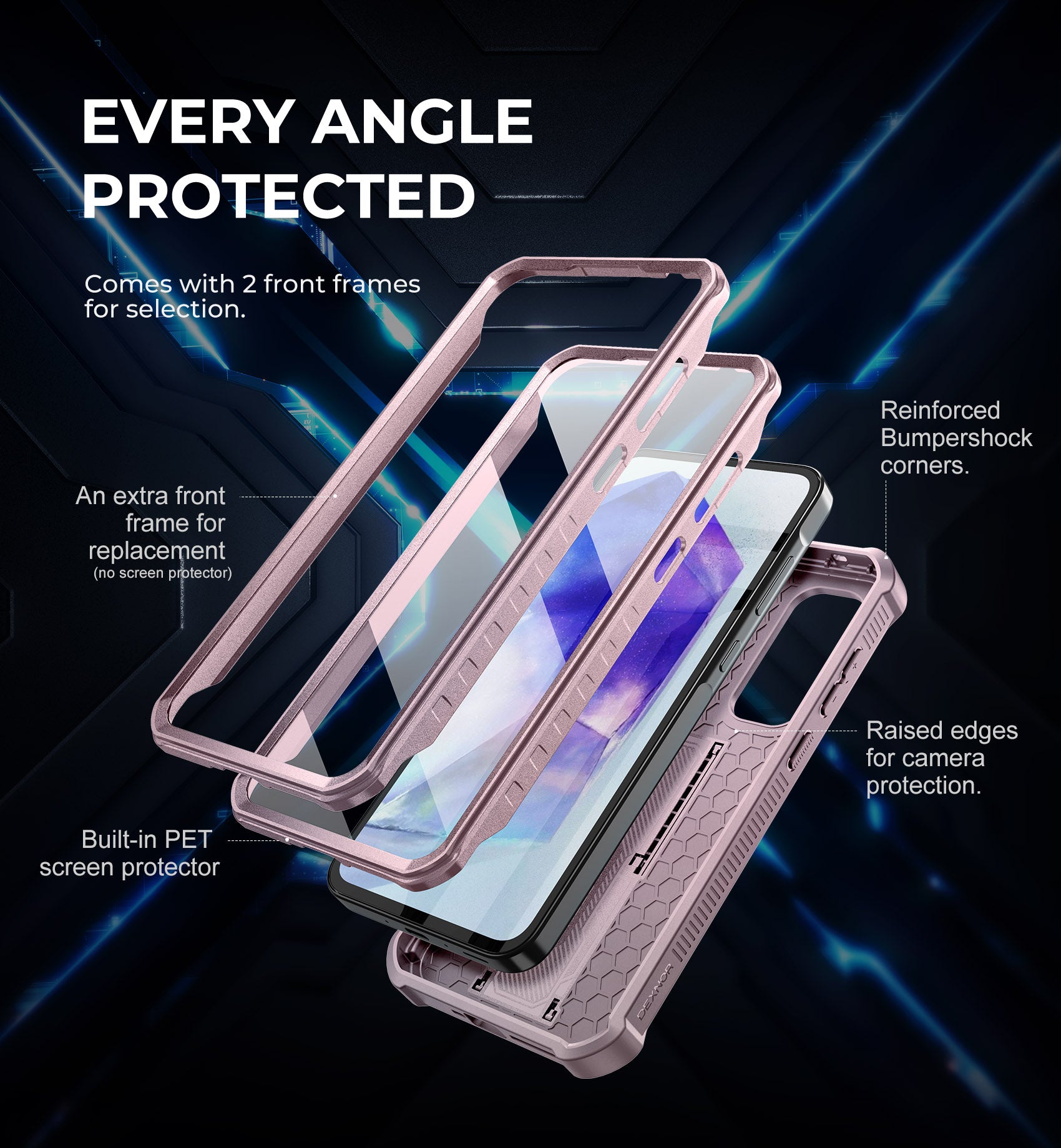 For Samsung Galaxy A35-5G Case, [2 Front Frame] [Bulit-in Slide Camera Cover & Kickstand]
