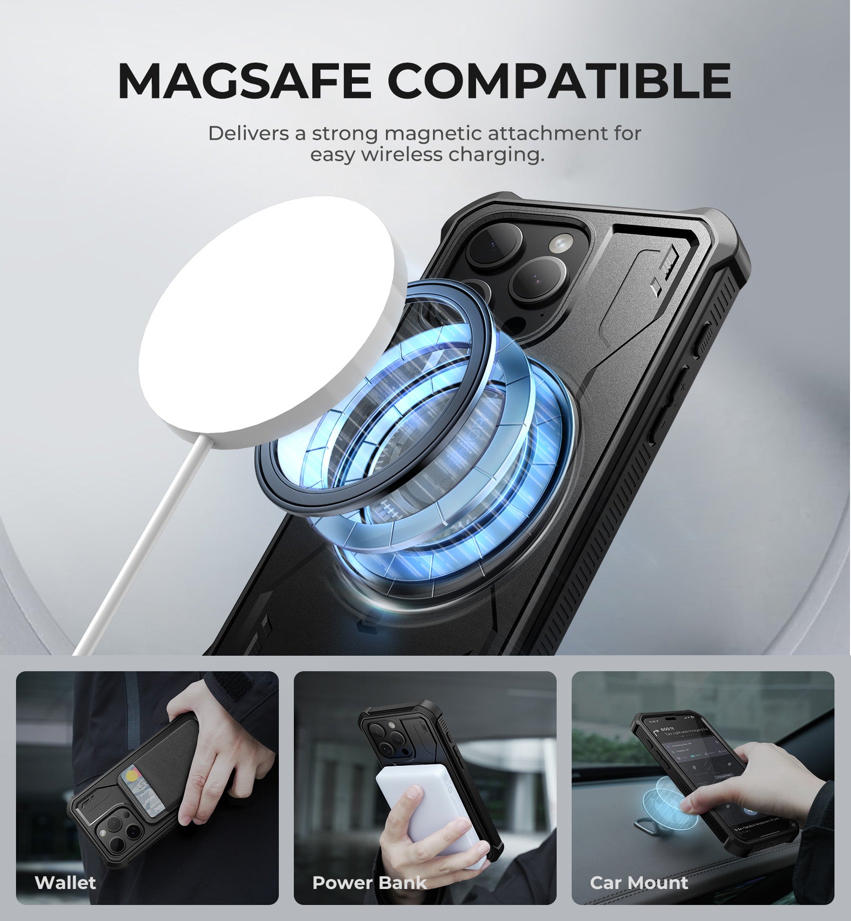 Case for iPhone 15 Pro Max, Compatible with MagSafe, [Built in Screen Protector and Kickstand]