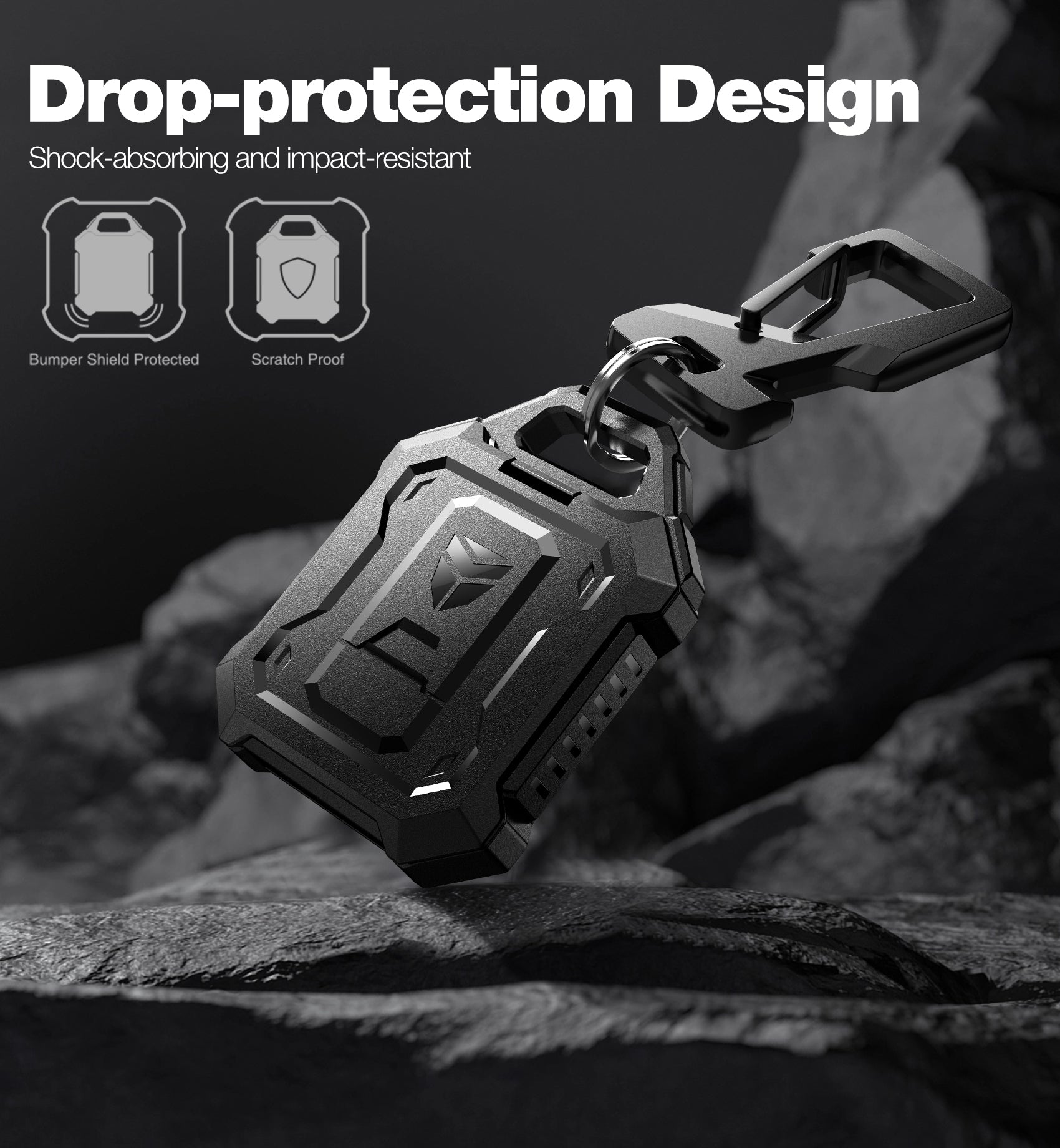 Dexnor Rugged Case for AirTag  with Key Ring and Carabiner Full Body Bumper Shockproof Holder Cover.