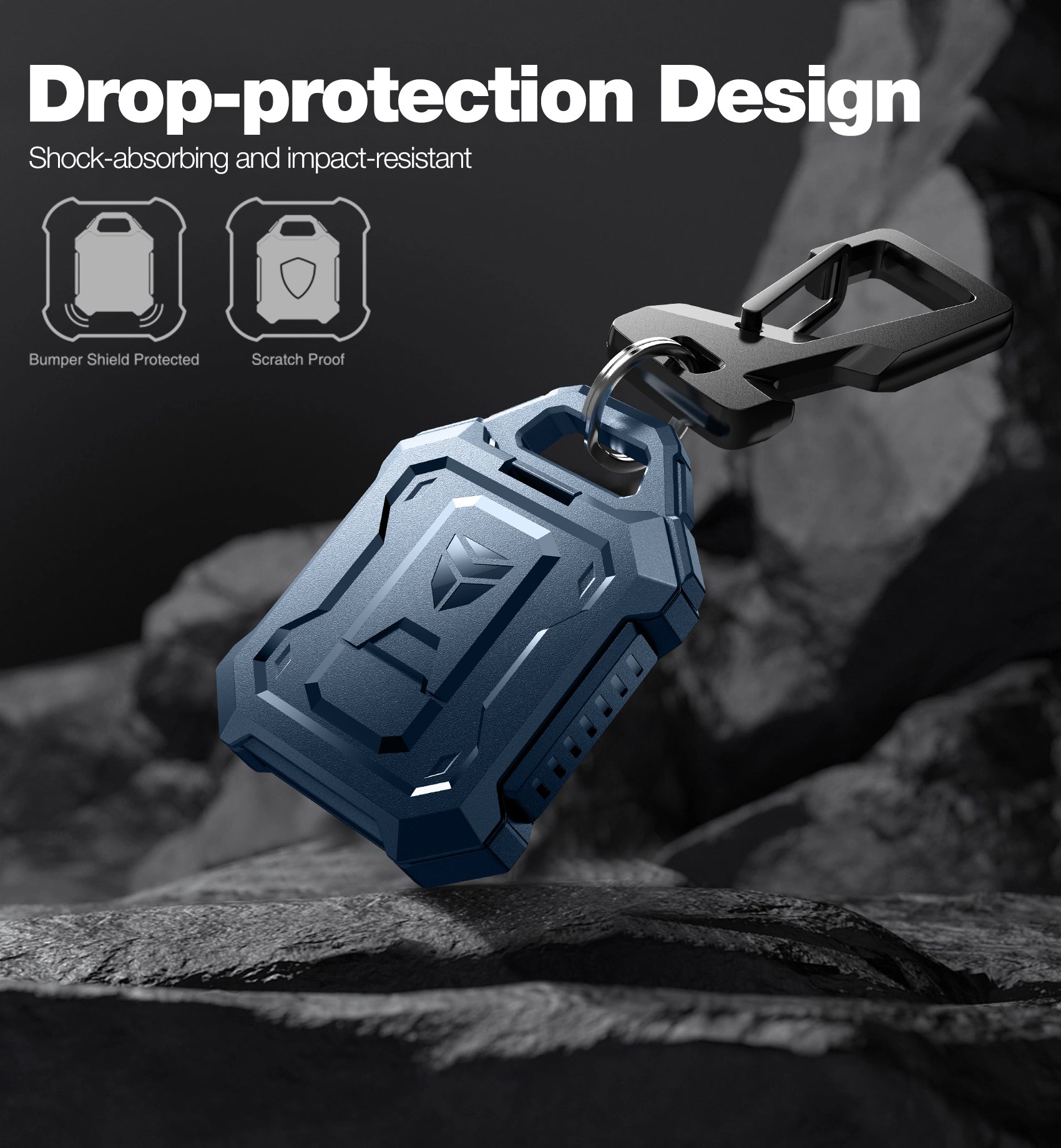 Dexnor Rugged Case for AirTag  with Key Ring and Carabiner Full Body Bumper Shockproof Holder Cover.