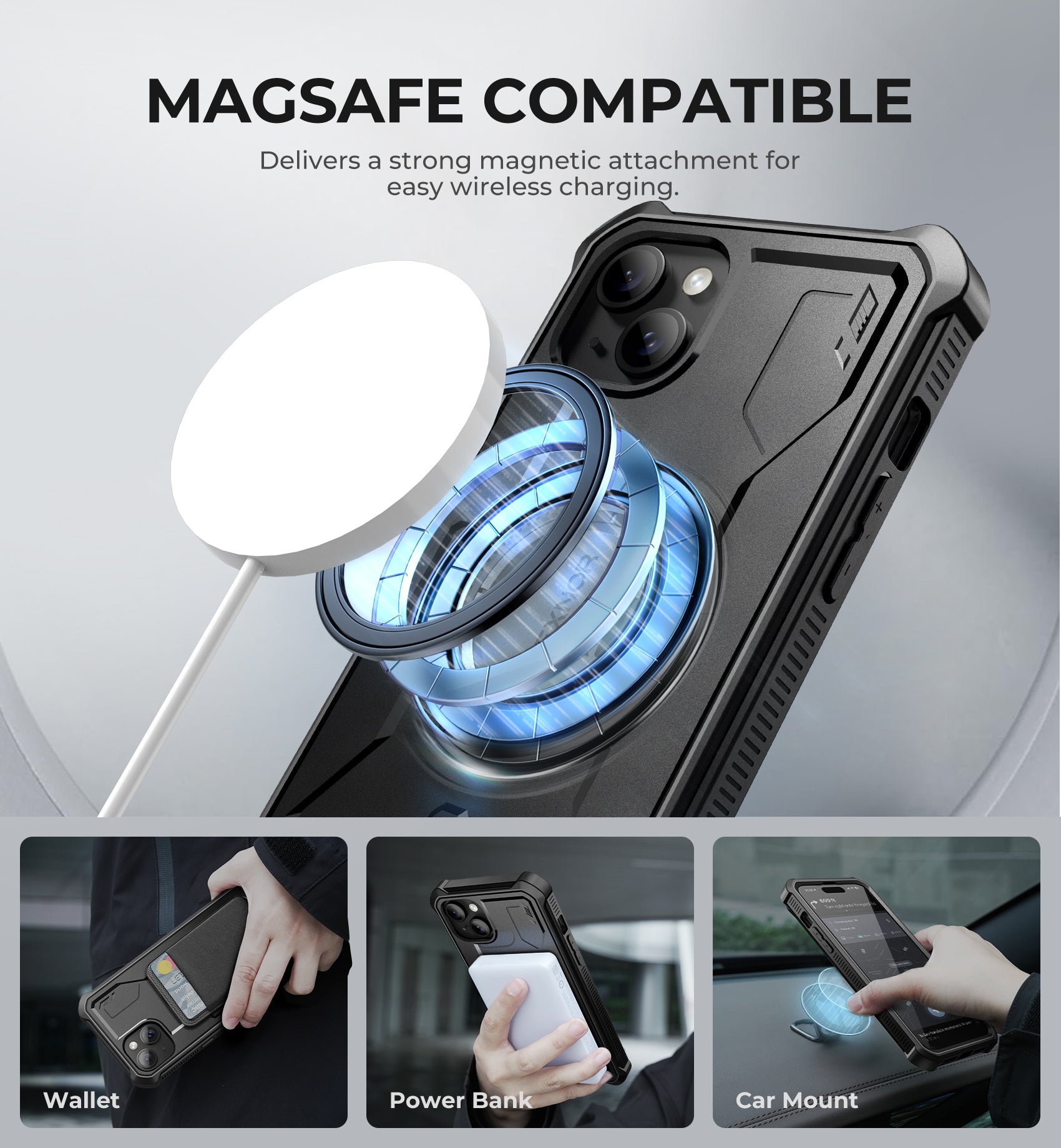 Case for iPhone 15 Plus/iPhone 14 Plus Case, Compatible with MagSafe, [Built in Screen Protector and Kickstand]
