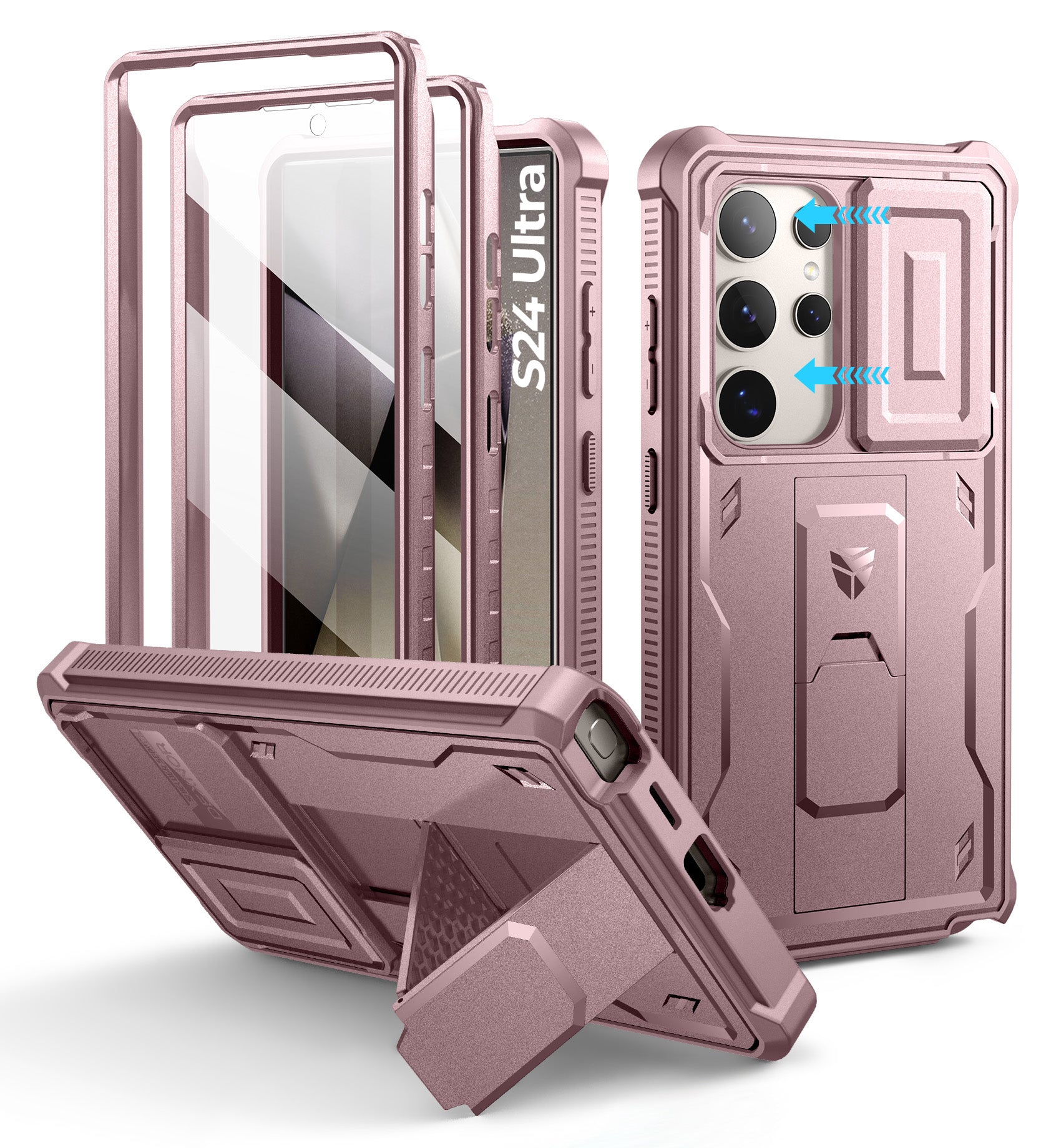 For Samsung Galaxy S24 Ultra Case with Built-in Slide Camera Cover & Screen Protector & Kickstand, Shockproof Rugged Case