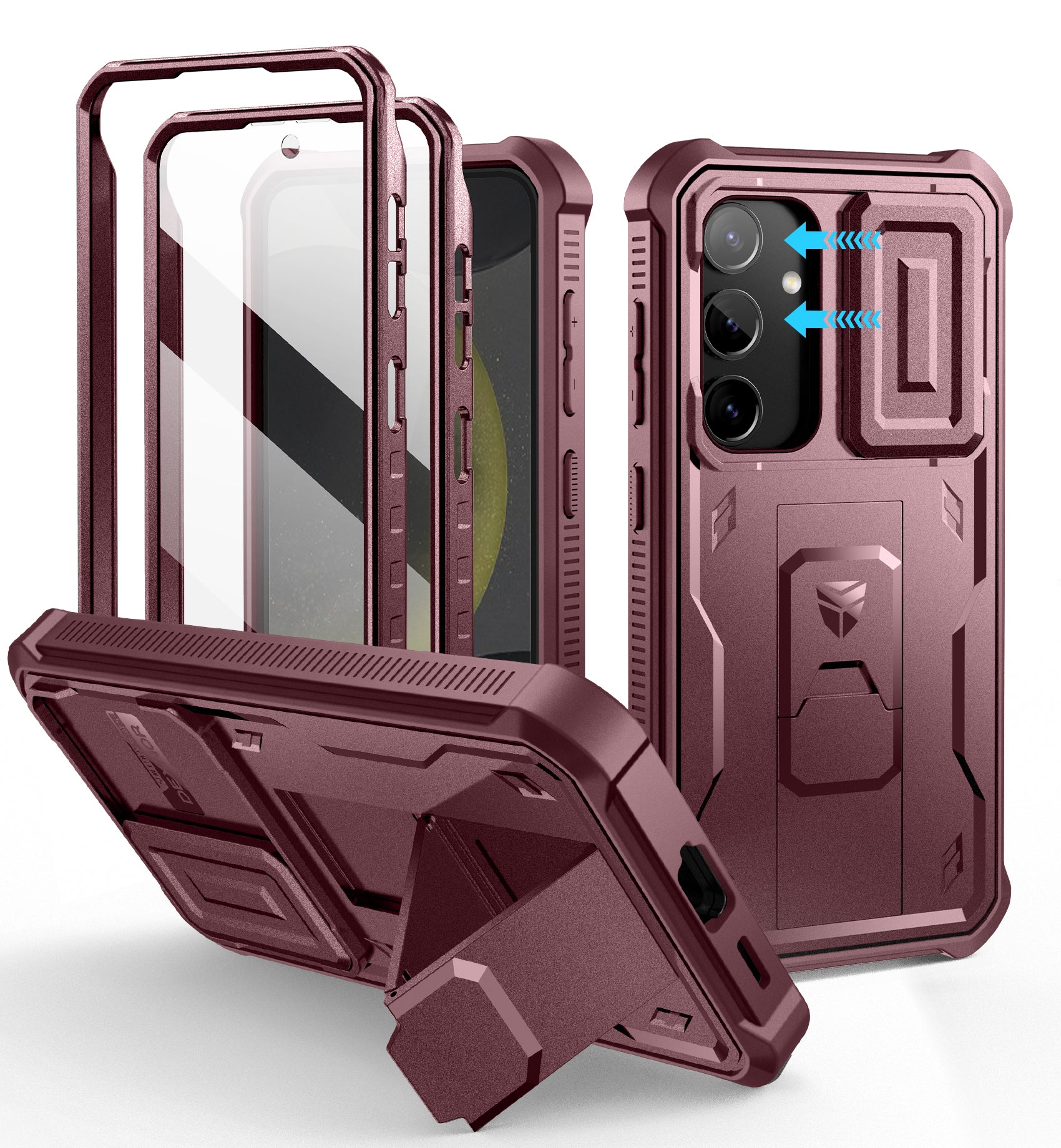 For Samsung Galaxy S24 Case with Built-in Slide Camera Cover & Screen Protector & Kickstand, Heavy-Duty Shockproof Rugged Case