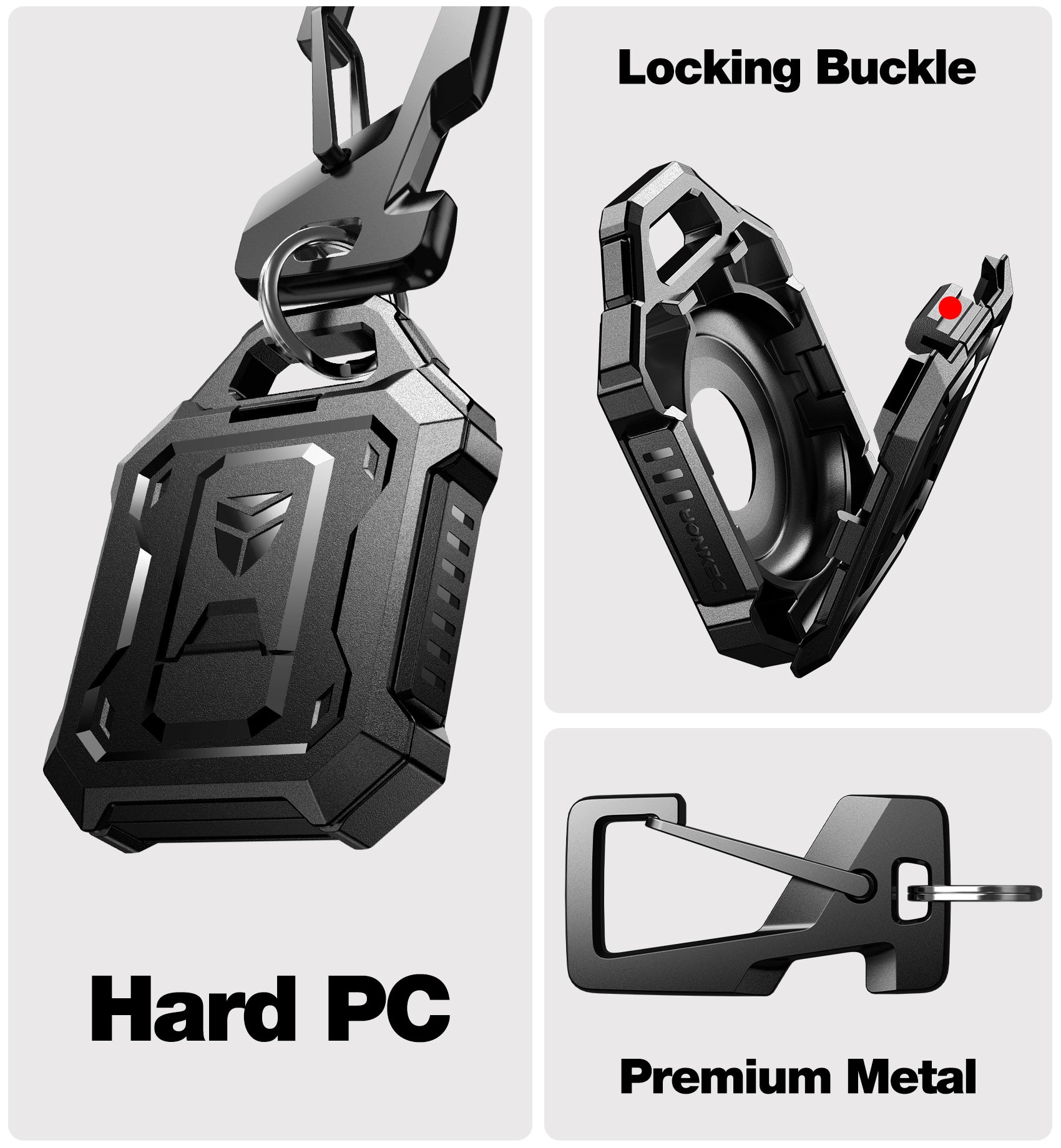 Dexnor Rugged Case for AirTag  with Key Ring and Carabiner Full Body Bumper Shockproof Holder Cover.