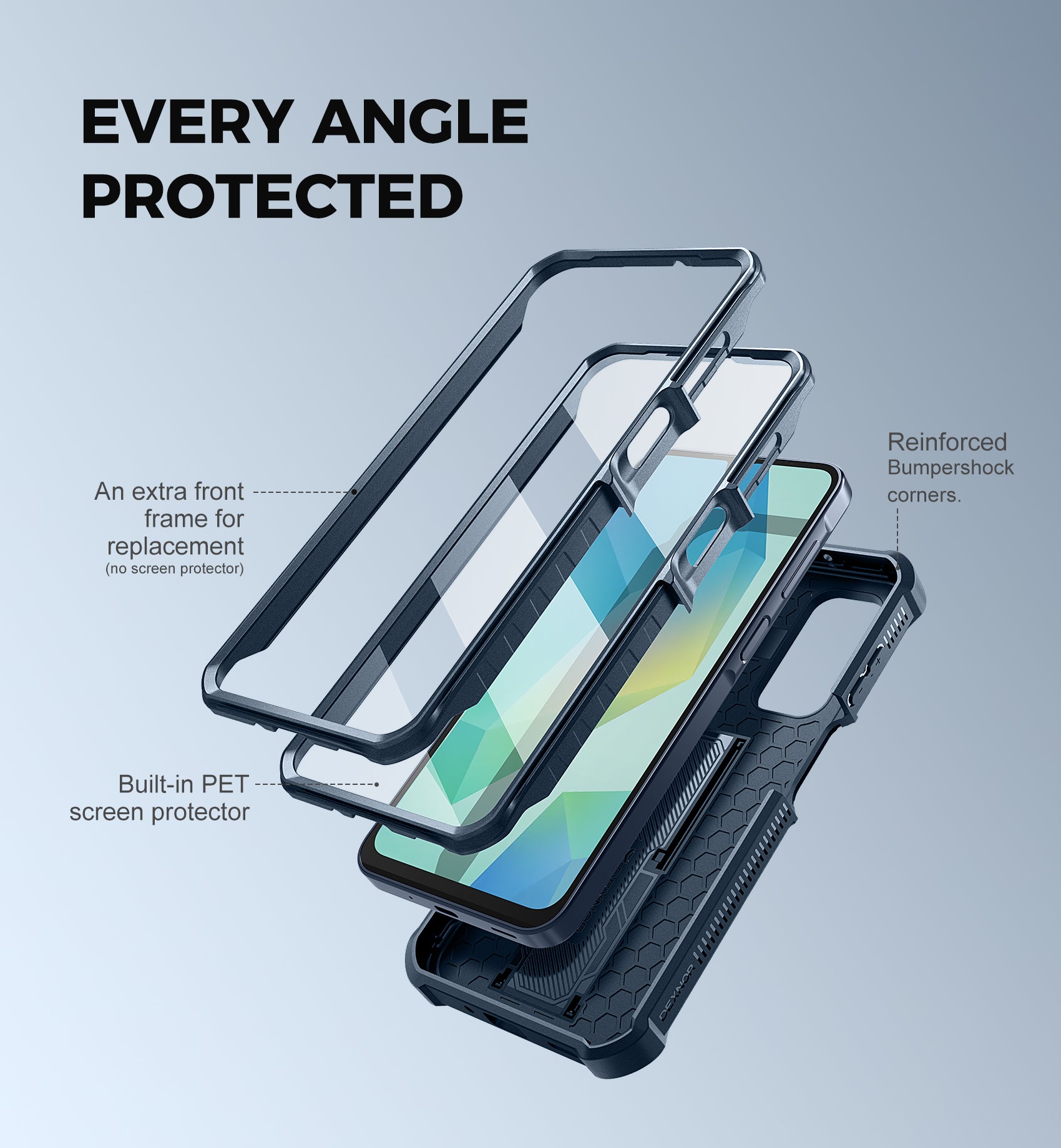 Dexnor Case for Samsung Galaxy A16 With Screen Protector Full Body Bumper Kickstand Heavy-duty Shockproof Rugged Military Grade Cover.