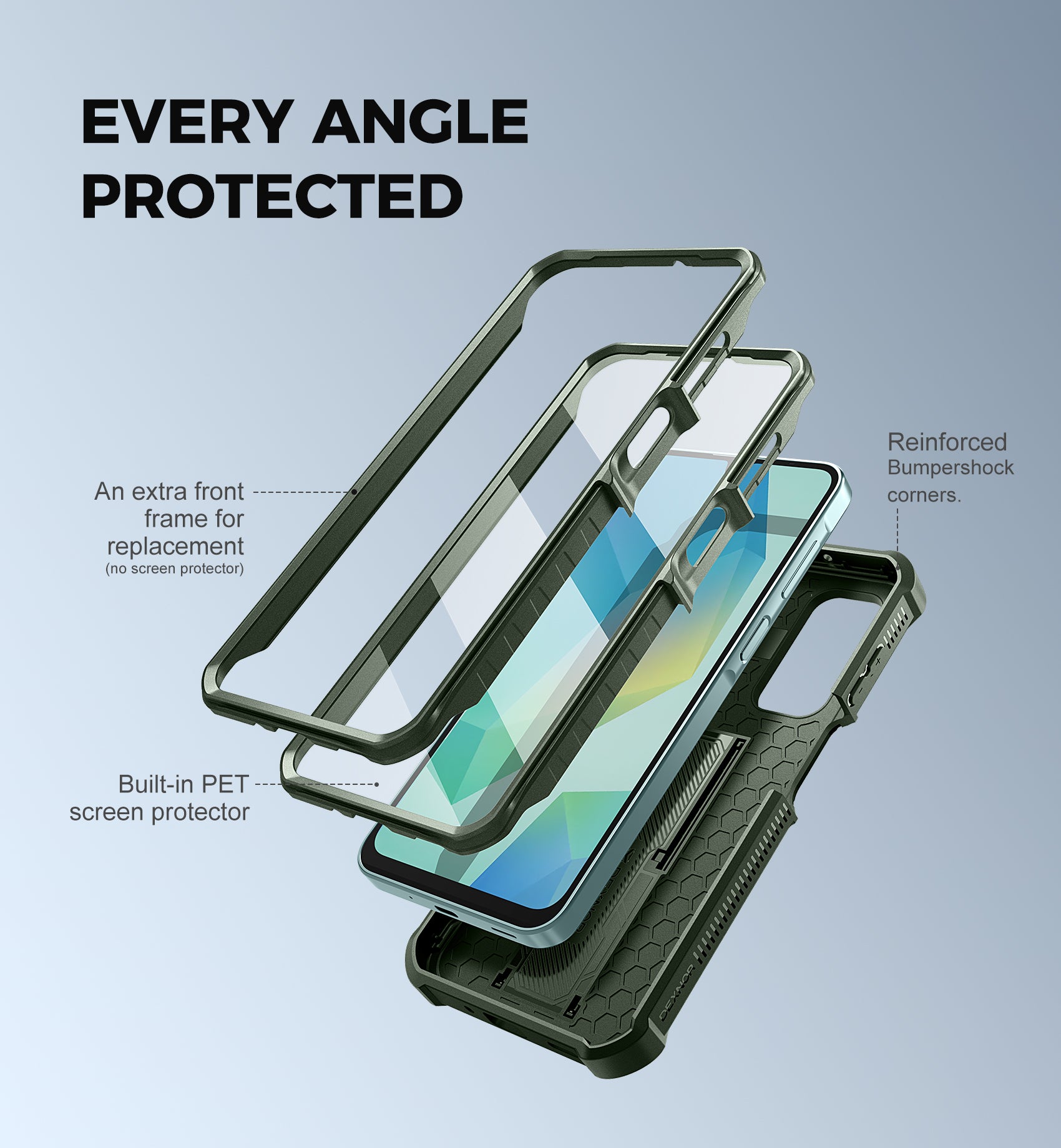 Dexnor Case for Samsung Galaxy A16 With Screen Protector Full Body Bumper Kickstand Heavy-duty Shockproof Rugged Military Grade Cover.