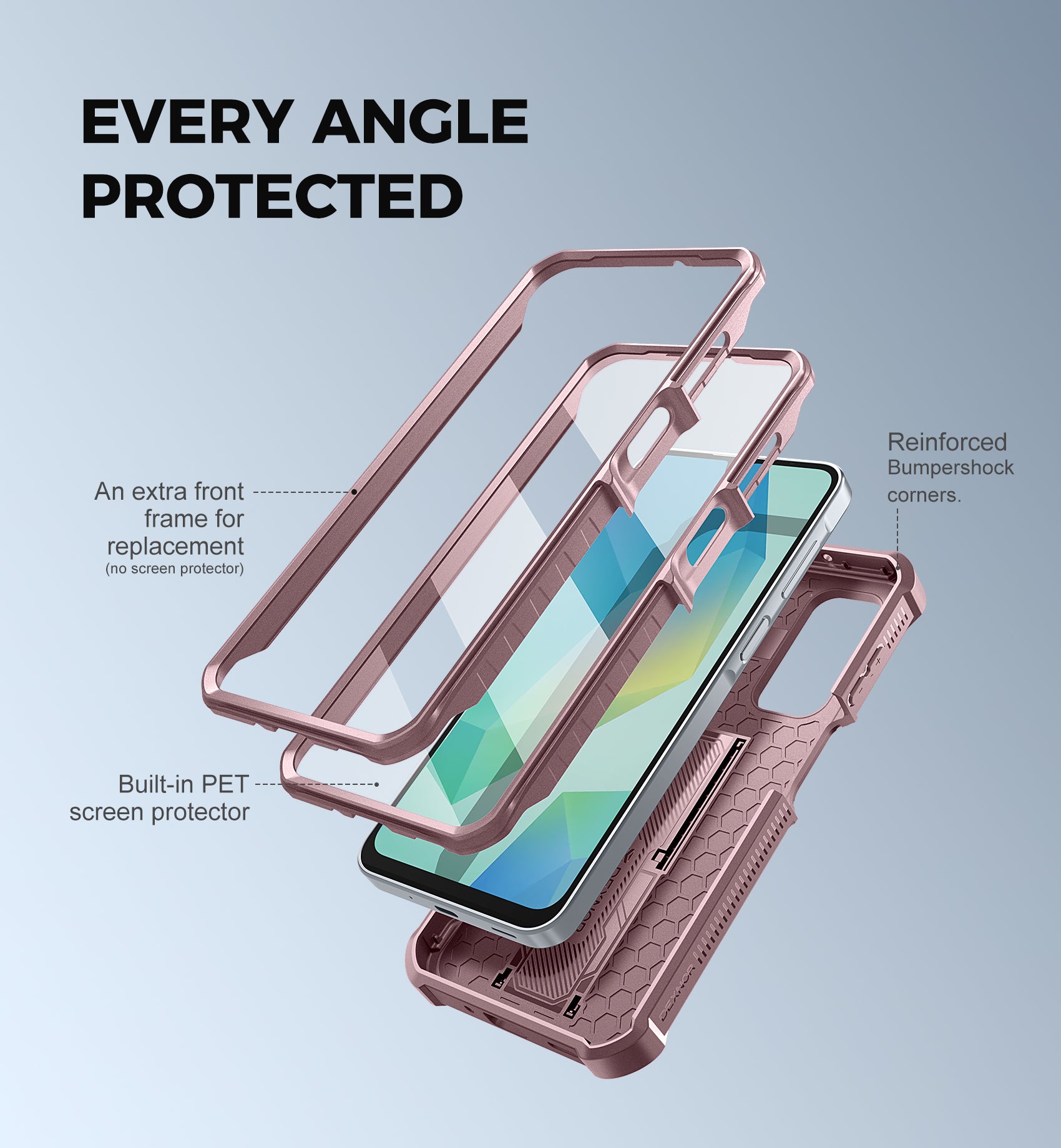 Dexnor Case for Samsung Galaxy A16 With Screen Protector Full Body Bumper Kickstand Heavy-duty Shockproof Rugged Military Grade Cover.