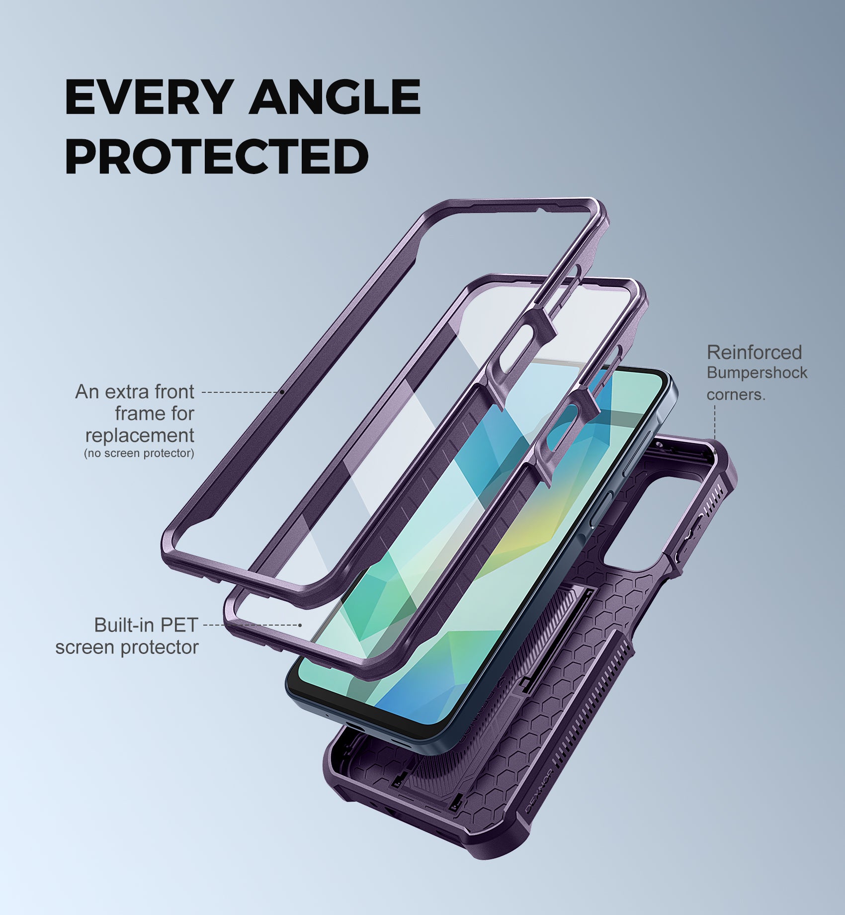 Dexnor Case for Samsung Galaxy A16 With Screen Protector Full Body Bumper Kickstand Heavy-duty Shockproof Rugged Military Grade Cover.