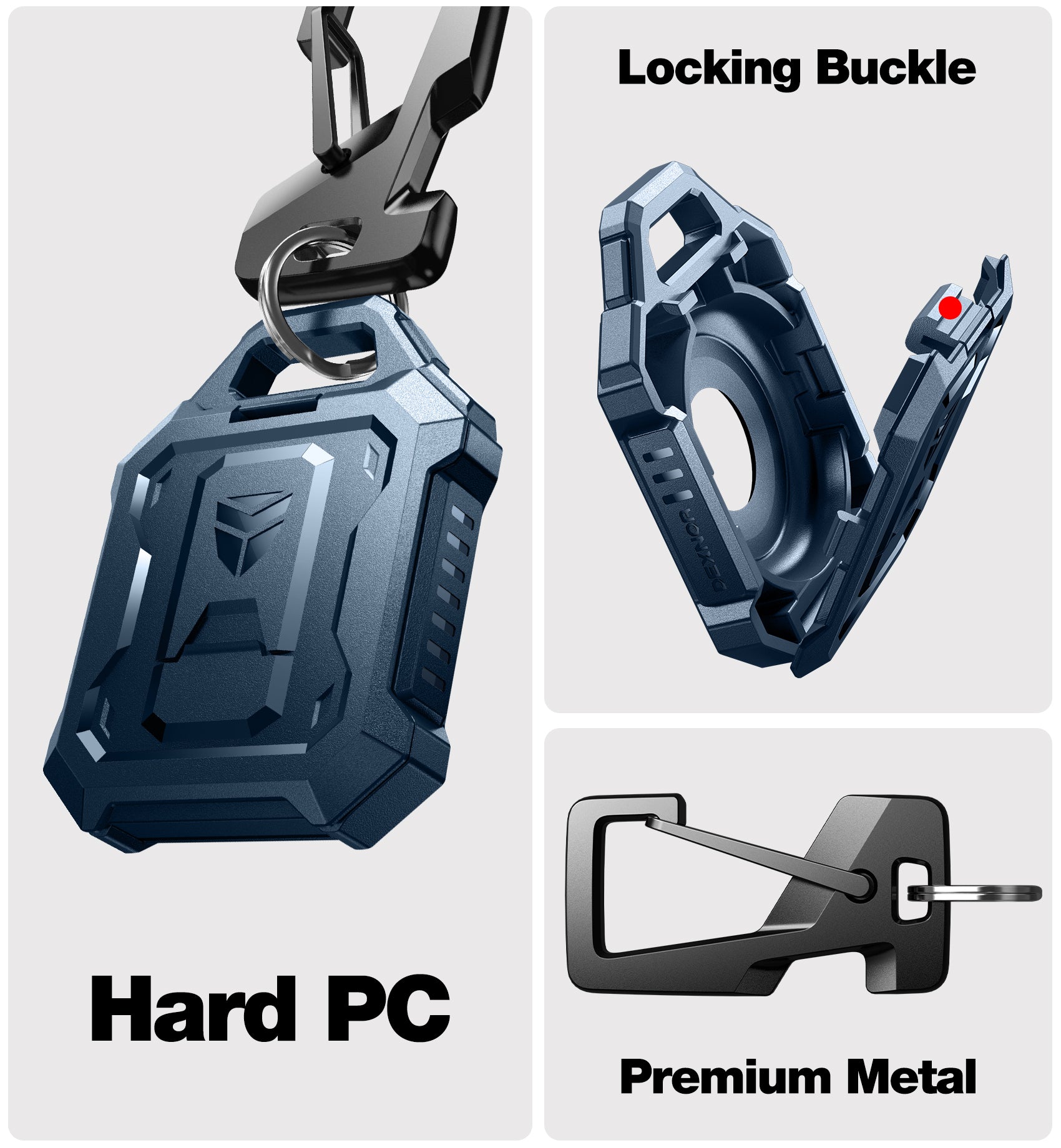 Dexnor Rugged Case for AirTag  with Key Ring and Carabiner Full Body Bumper Shockproof Holder Cover.