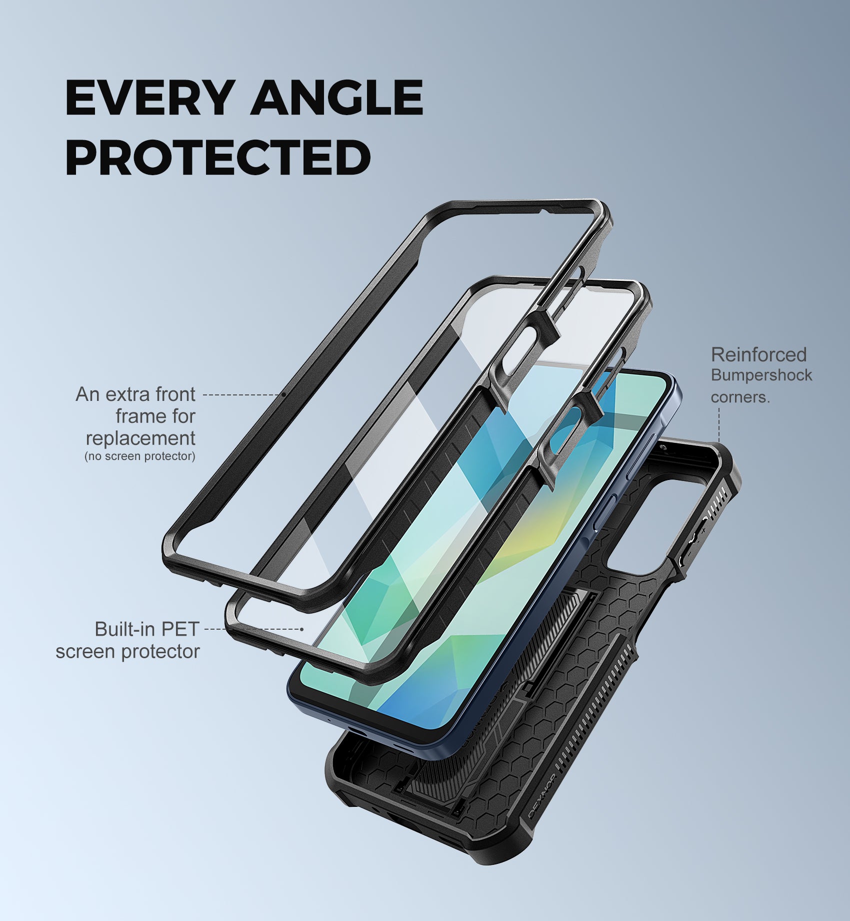 Dexnor Case for Samsung Galaxy A16 With Screen Protector Full Body Bumper Kickstand Heavy-duty Shockproof Rugged Military Grade Cover.