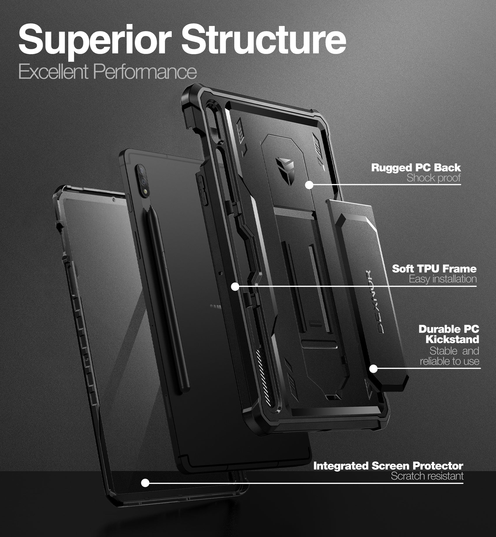 Dexnor Tablet Case for Samsung Galaxy Galaxy Tab S8 (2022) / Galaxy Tab S7 (2020) 11 InchWith Screen Protector Full Body Bumper Kickstand Heavy-duty Shockproof Rugged Pen Holder Cover