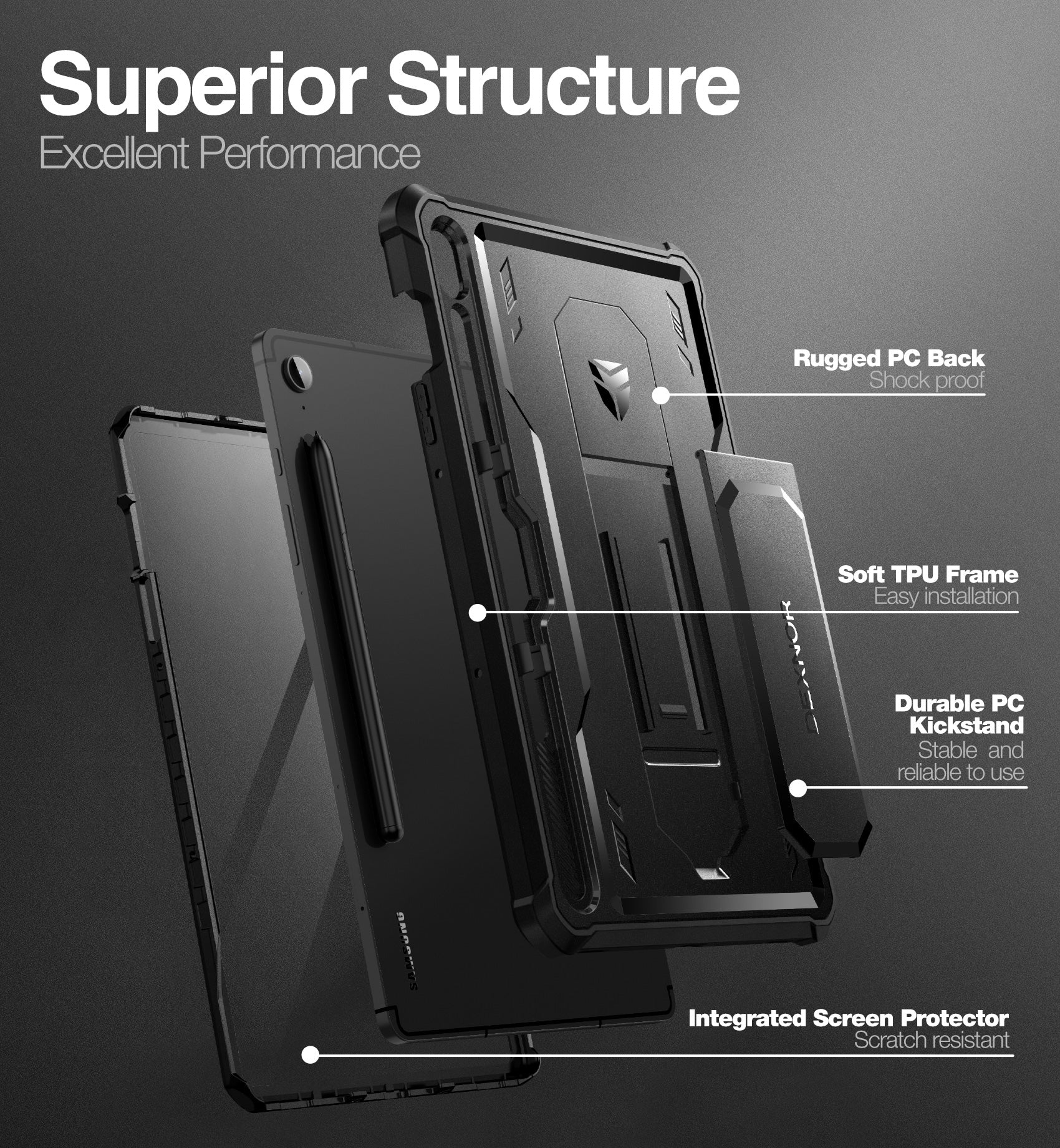 Case for Samsung Galaxy Tab S9 FE 10.9 Inch 2023, [Built in Screen Protector & Kickstand] with Pen Holder