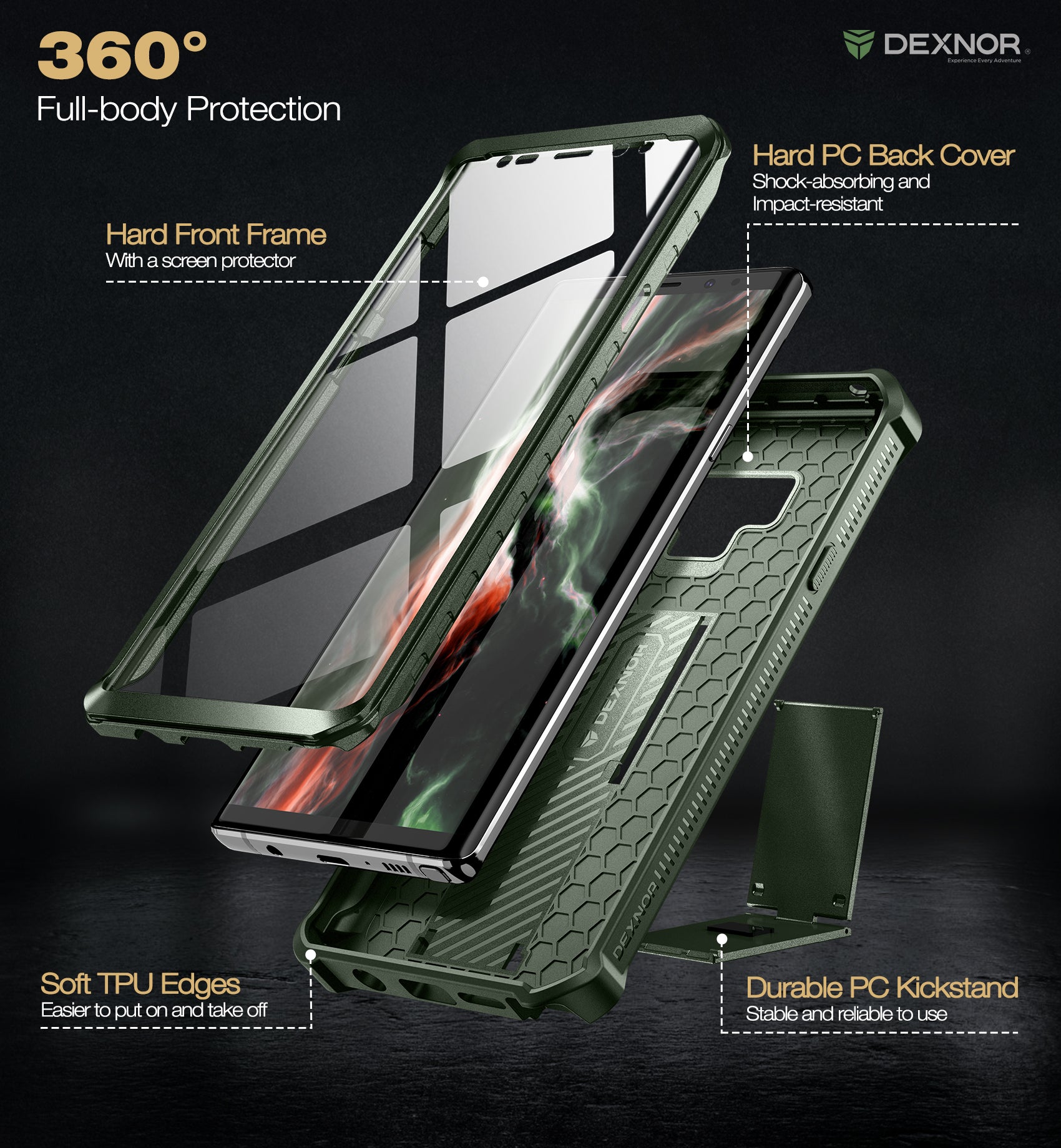 Case For Samsung Galaxy Note 9/6.4 inches, [Built in Screen Protector and Kickstand]