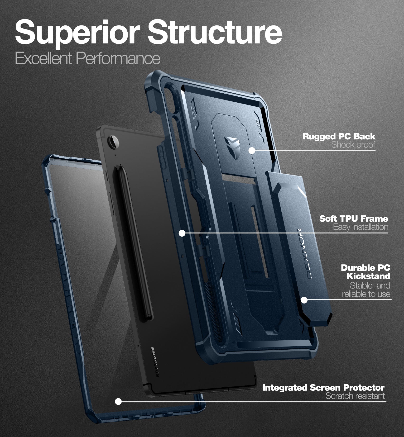 Case for Samsung Galaxy Tab S9 FE 10.9 Inch 2023, [Built in Screen Protector & Kickstand] with Pen Holder