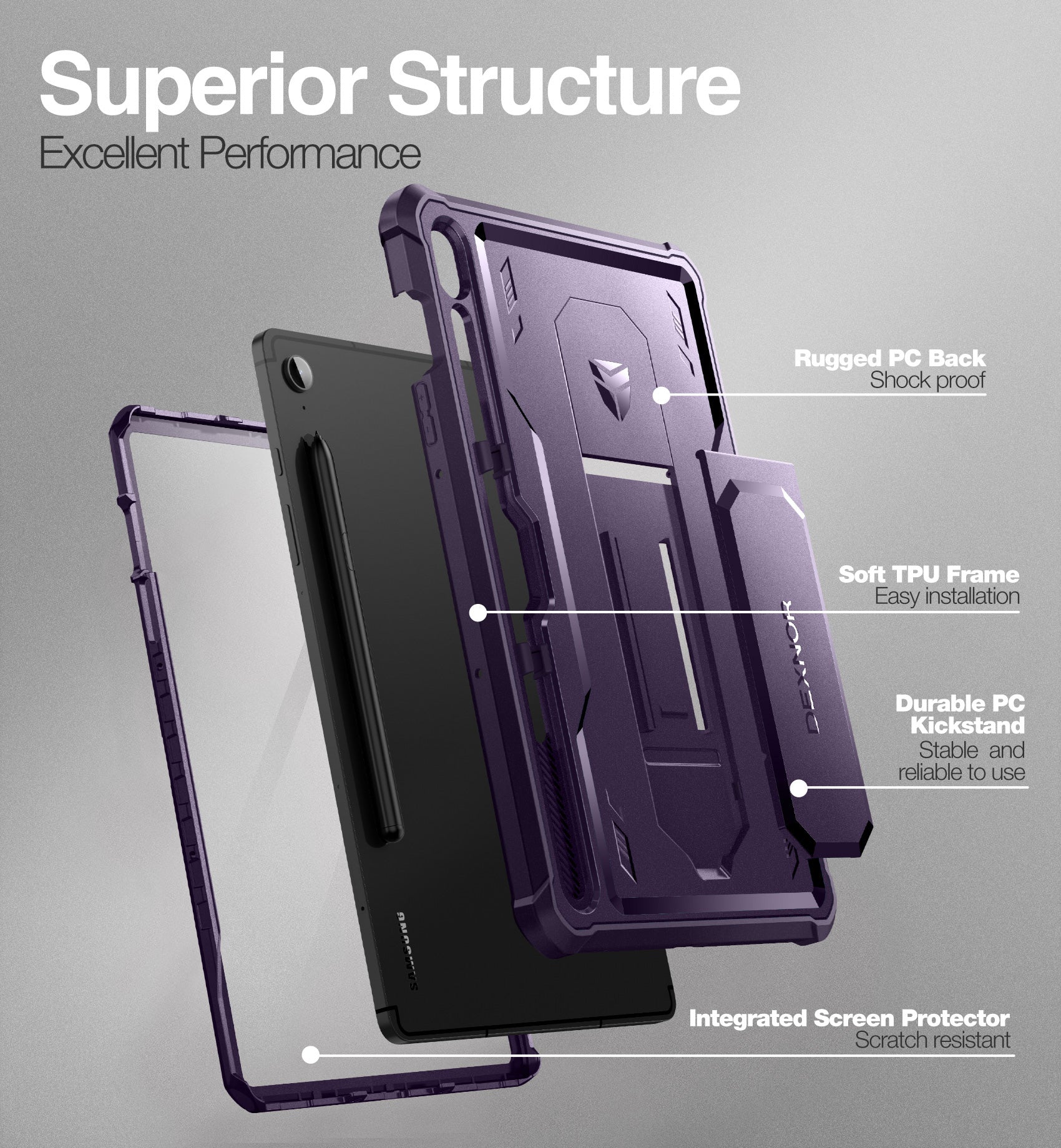 Case for Samsung Galaxy Tab S9 FE 10.9 Inch 2023, [Built in Screen Protector & Kickstand] with Pen Holder