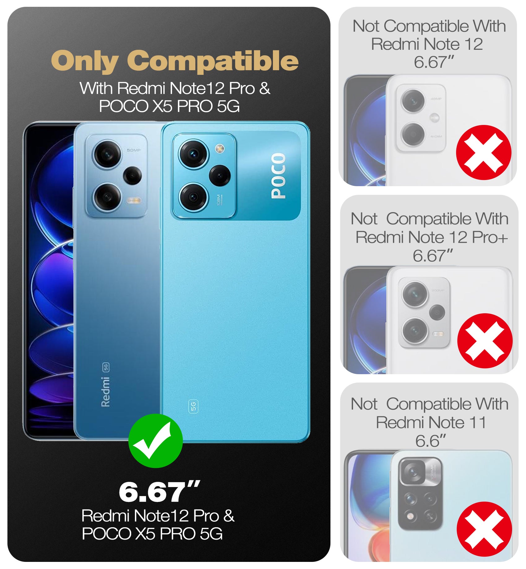Northjo Pour Xiaomi Redmi Note 12 Pro + 5G 2-en-1 Protection de Conception  Anti-drop TPU Smartphone Case + Protecteur D'écran en Verre Trempé