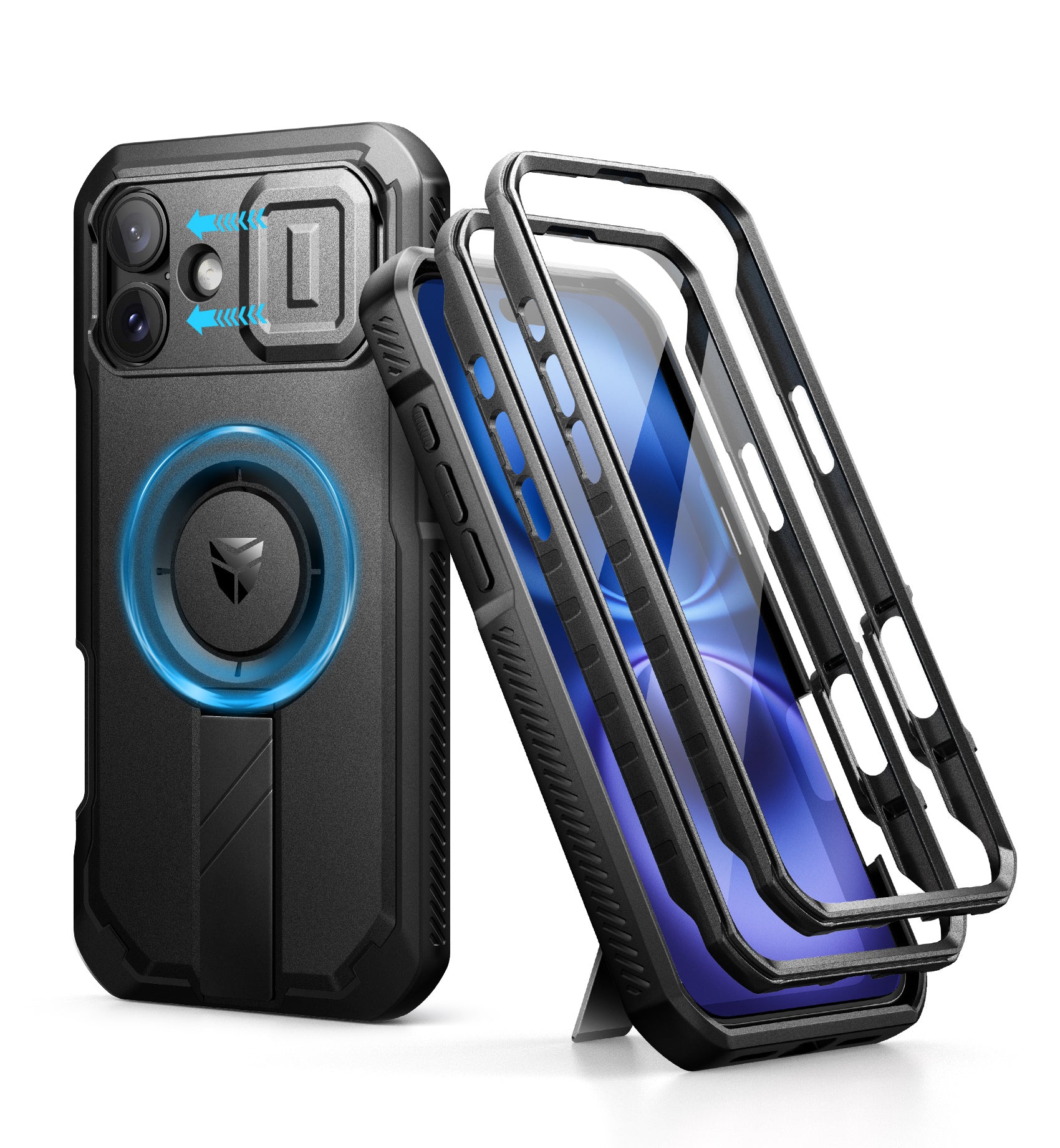 Dexnor Case For iPhone 16 Plus With Slide Camera Cover MagSafe Heavy-duty Shockproof Full Body Built-in Screen Protector Adjustable Kickstand