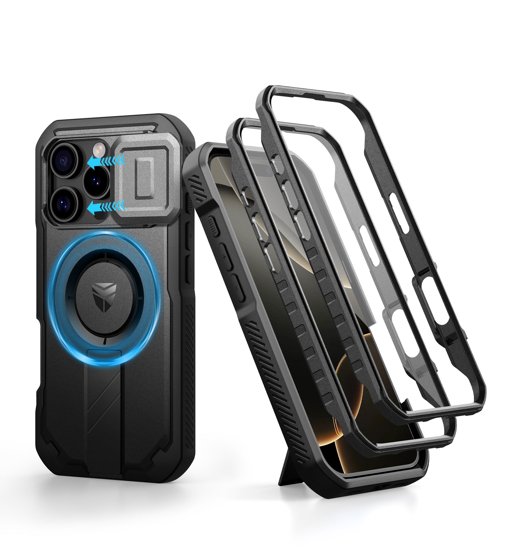 Dexnor Case For iPhone 16 Pro With Slide Camera Cover MagSafe Heavy-duty Shockproof Full Body Built-in Screen Protector Adjustable Kickstand