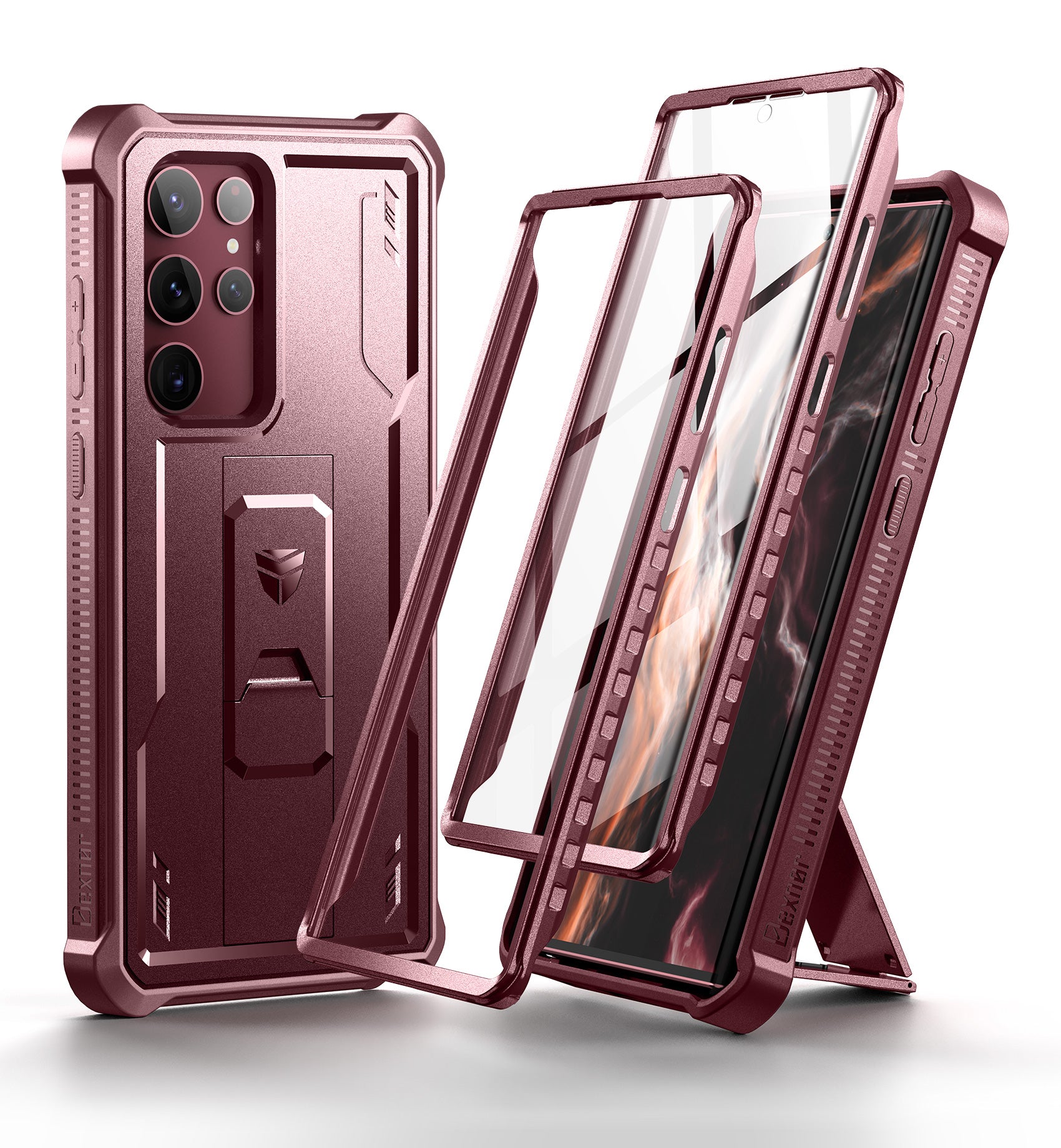 Dexnor Case for Samsung Galaxy S22 Ultra With Screen Protector Full Body Bumper Kickstand Heavy-duty Shockproof Rugged Military Grade Cover.