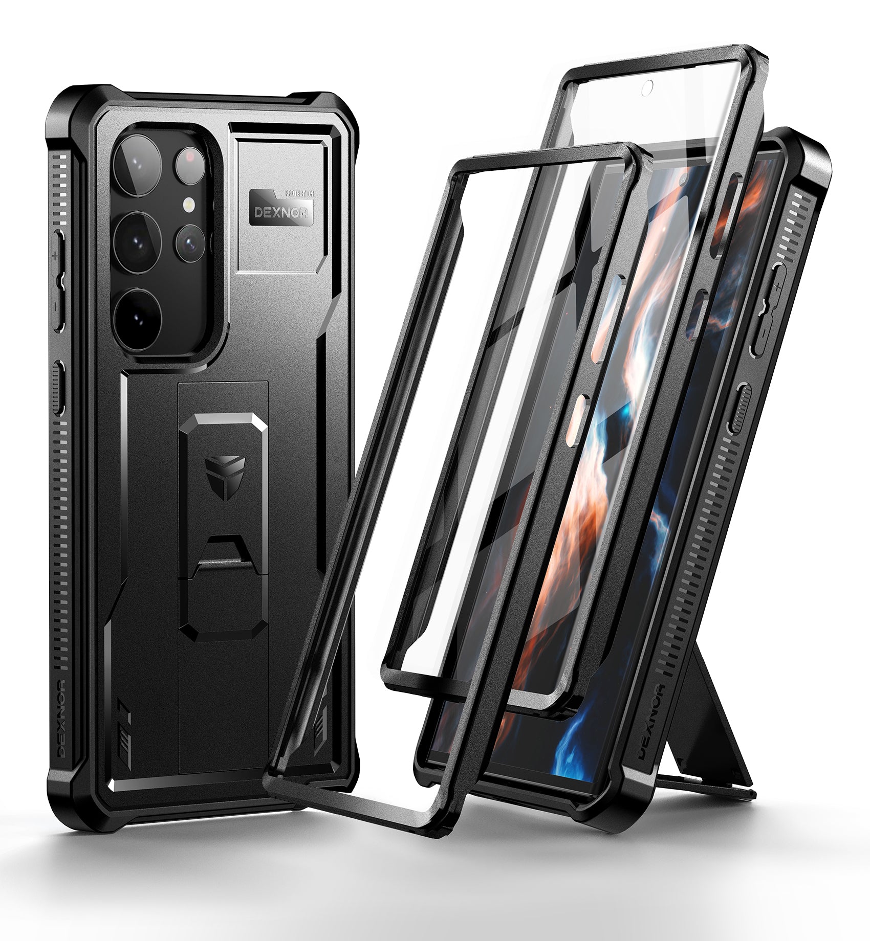 Dexnor Case for Samsung Galaxy S23 Ultra With Screen Protector Full Body Bumper Kickstand Heavy-duty Shockproof Rugged Military Grade Cover.