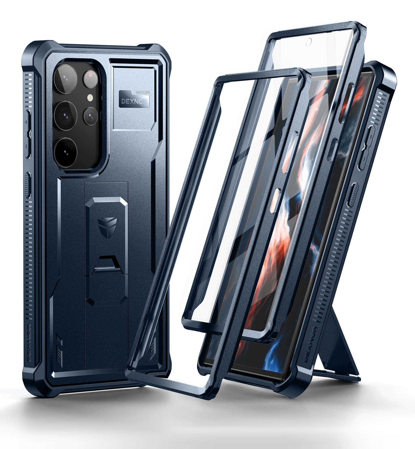 Dexnor Case for Samsung Galaxy S23 Ultra With Screen Protector Full Body Bumper Kickstand Heavy-duty Shockproof Rugged Military Grade Cover.