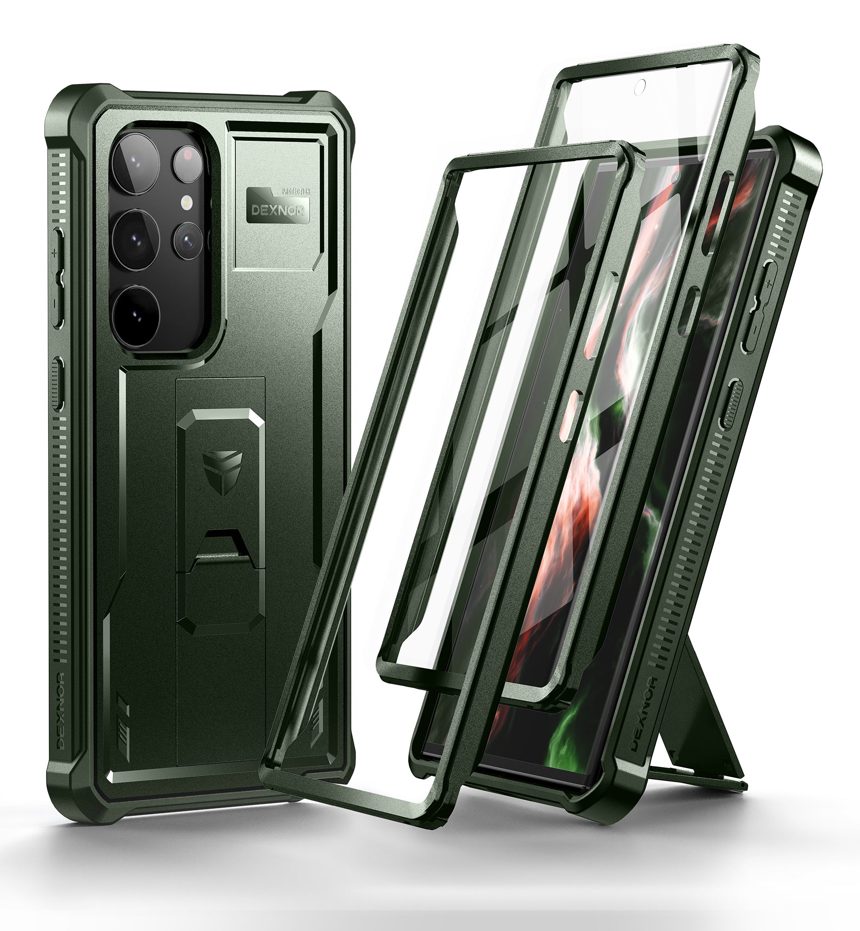 Dexnor Case for Samsung Galaxy S23 Ultra With Screen Protector Full Body Bumper Kickstand Heavy-duty Shockproof Rugged Military Grade Cover.